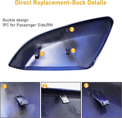 Miniatura 5 de Moonlinks Compatible con cubierta de espejo Honda Civic 2016-2021 de repuesto para el lado del pasajero, tapa metálica azul Aegean para 10