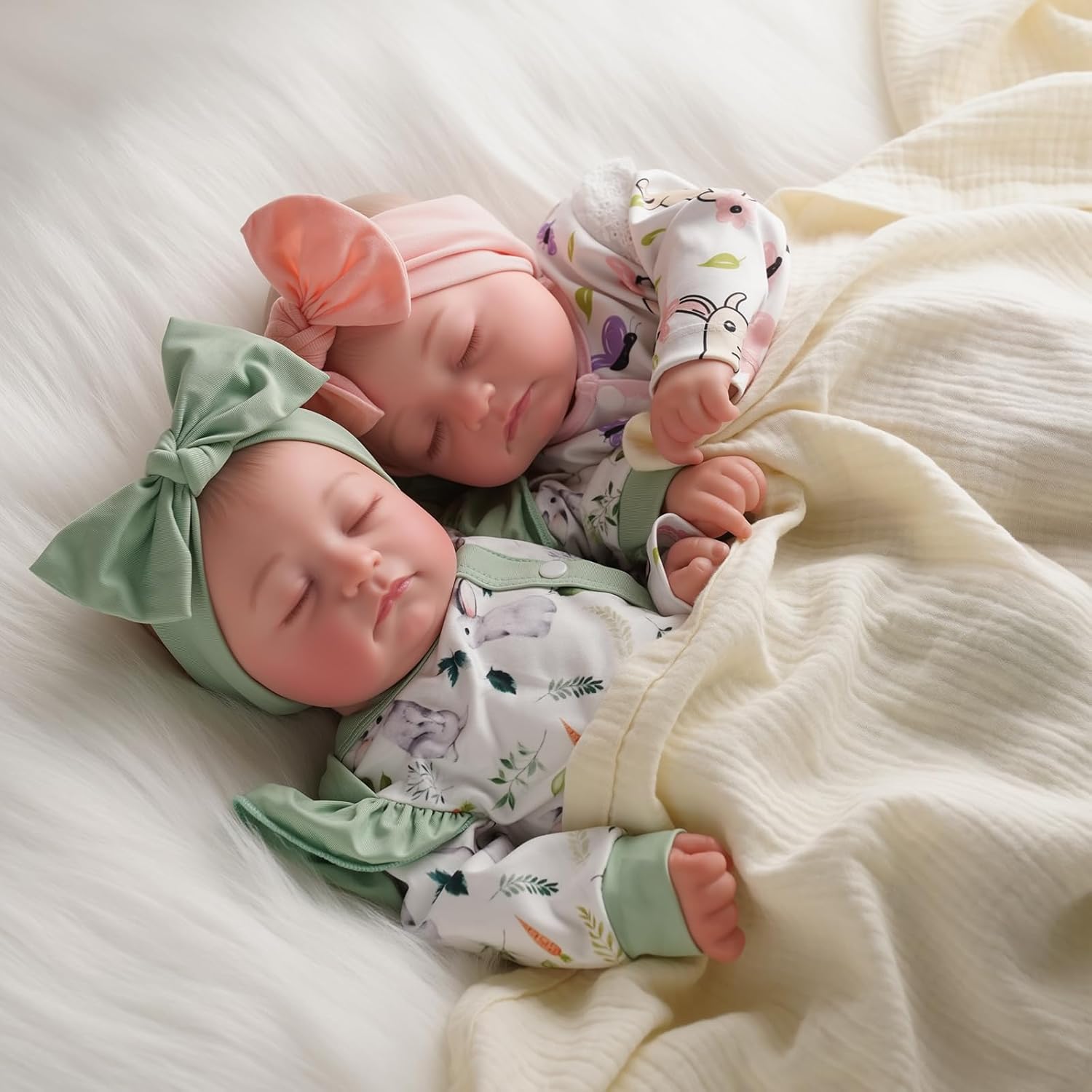 BABESIDE Lifelike Reborn Baby Dolls Twins, 20 inch Realistic Newborn Boy Girl Soft Vinyl and Cloth Body Real Life Baby Dolls Sleeping with Accessories for 3+ Year Old Kids Gifts
