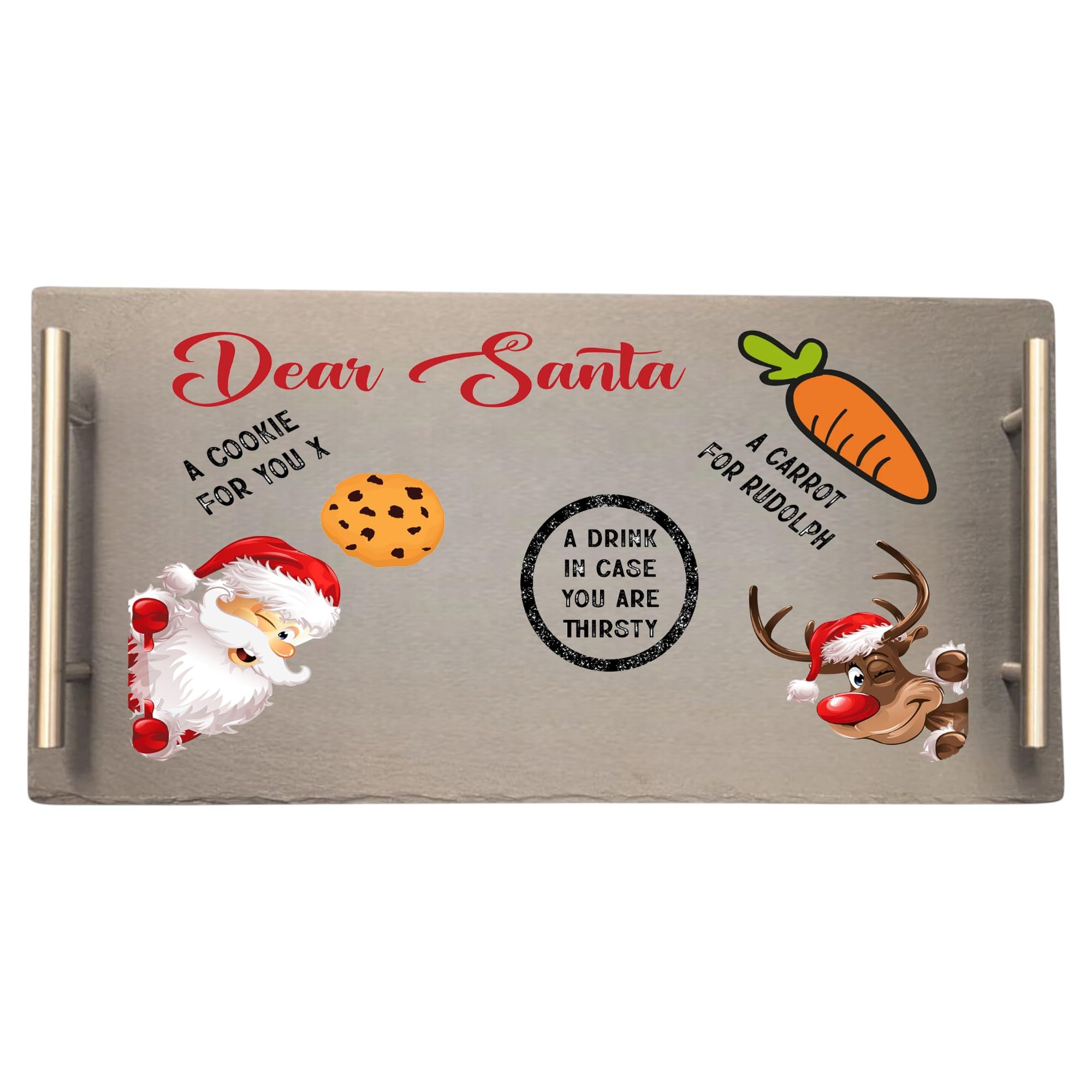Personalised Christmas Eve Slate Tray Serving Platter With Metal Handles Dear Santa Xmas Kids Children's Treat (UV PRINTED)