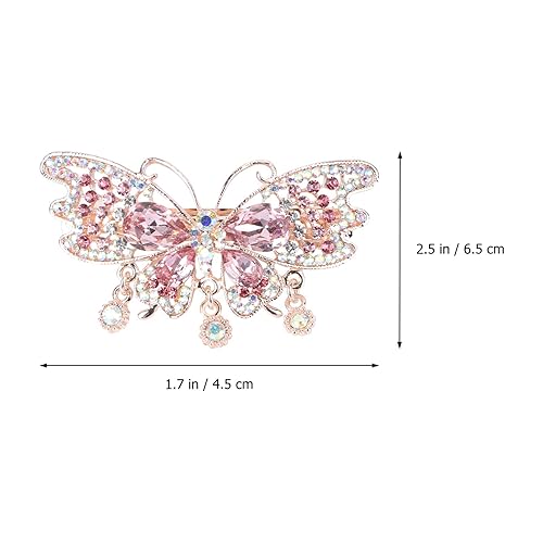 Miniatura 7 de Beaupretty 2 pinzas para el pelo de mariposa de cristal rosa, pasador de pelo con diamantes de imitación, decoración elegante, joyería elegante,