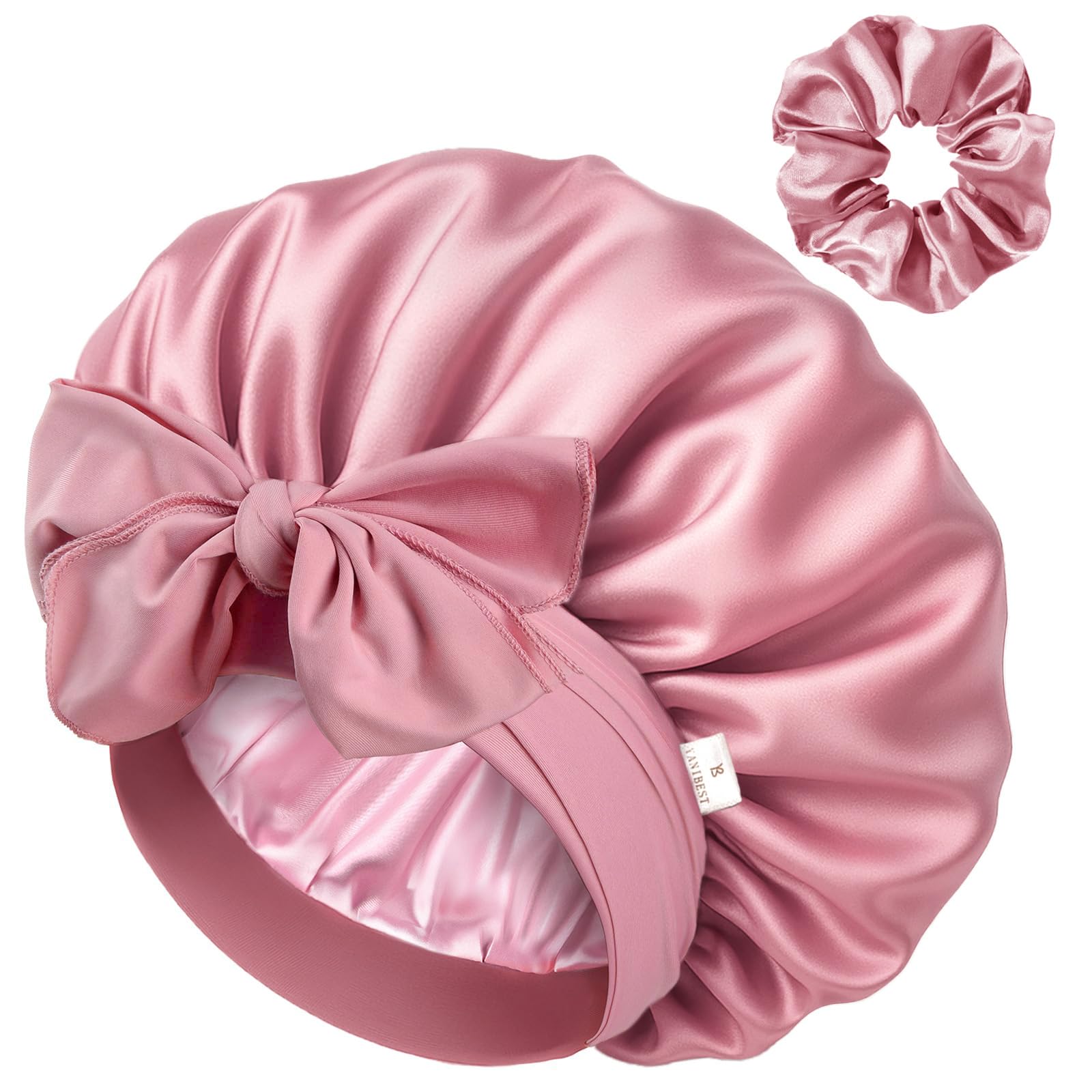 YANIBEST Satin Silk Bonnet for Sleeping Women, Double Layer Hair Bonnet with Elastic Tie Band for Curly Natural Hair