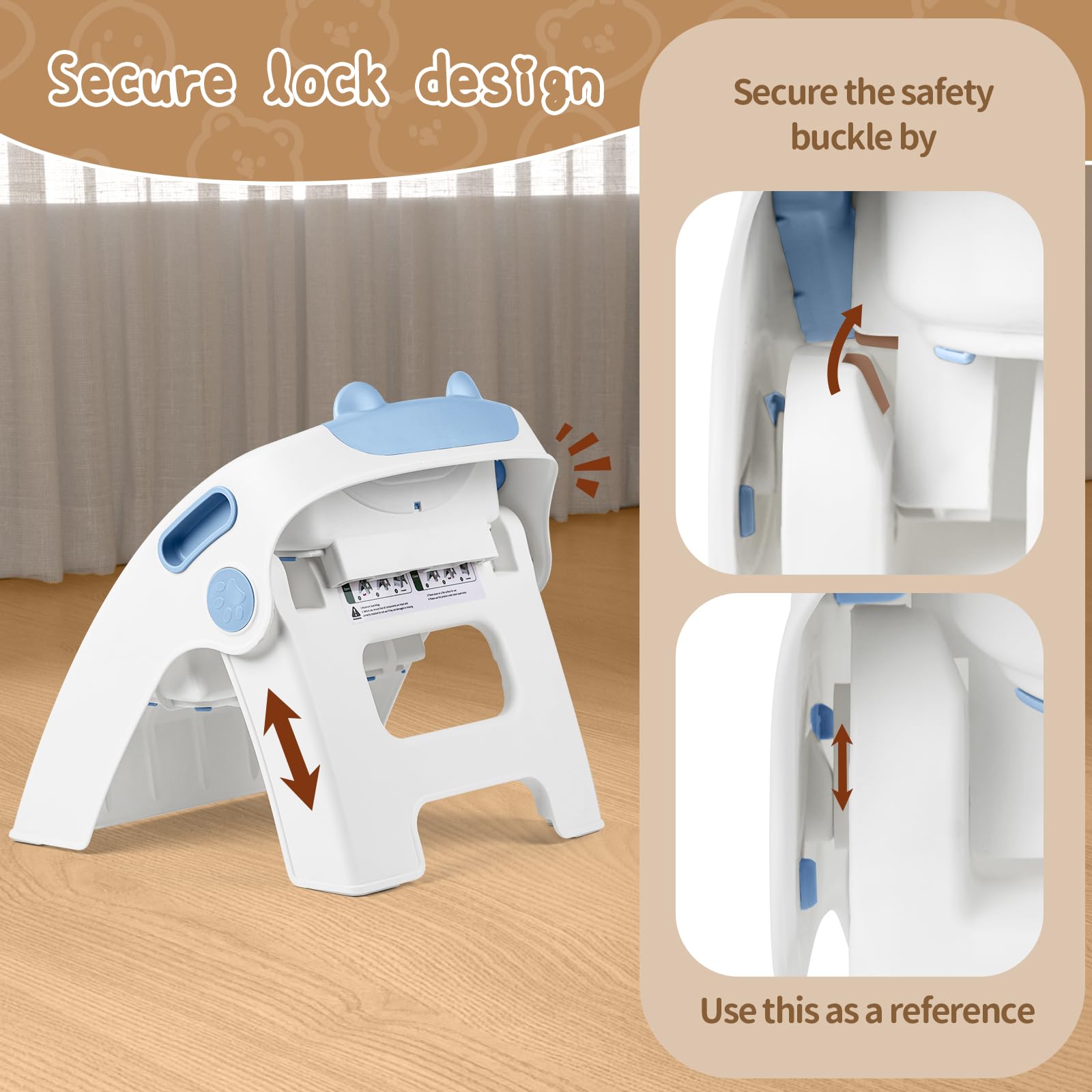 Nookty - Taburete plegable de 2 escalones con diseño de oso lindo para niños pequeños para fregadero de baño y entrenamiento de orinal, taburete antideslizante de doble altura, portátil y fácil de