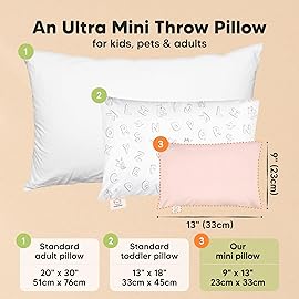 Mini Toddler Pillow with Pillowcase - 9x13 My Little Dreamy Travel Kids Pillow for Sleeping, Toddler Bed, Small, Tiny, Organic Cotton Pillowcase, Soft & Breathable, Kids 2-4 Years Old (Mist Pink)