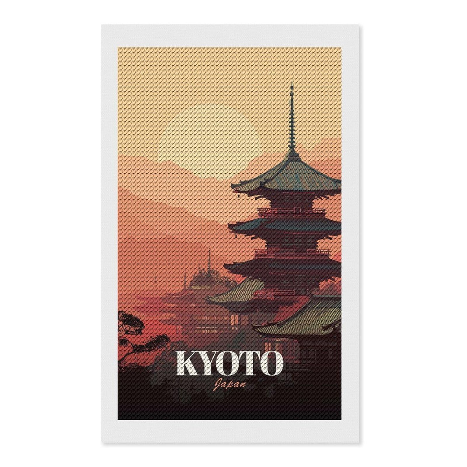 Junmoney Kyoto Japan Pagoda Sunset Art Diamond Painting Set 12"x20", Sparkling Round Gems, Decorate Your Room, Fun Craft Experience, Modern Decor