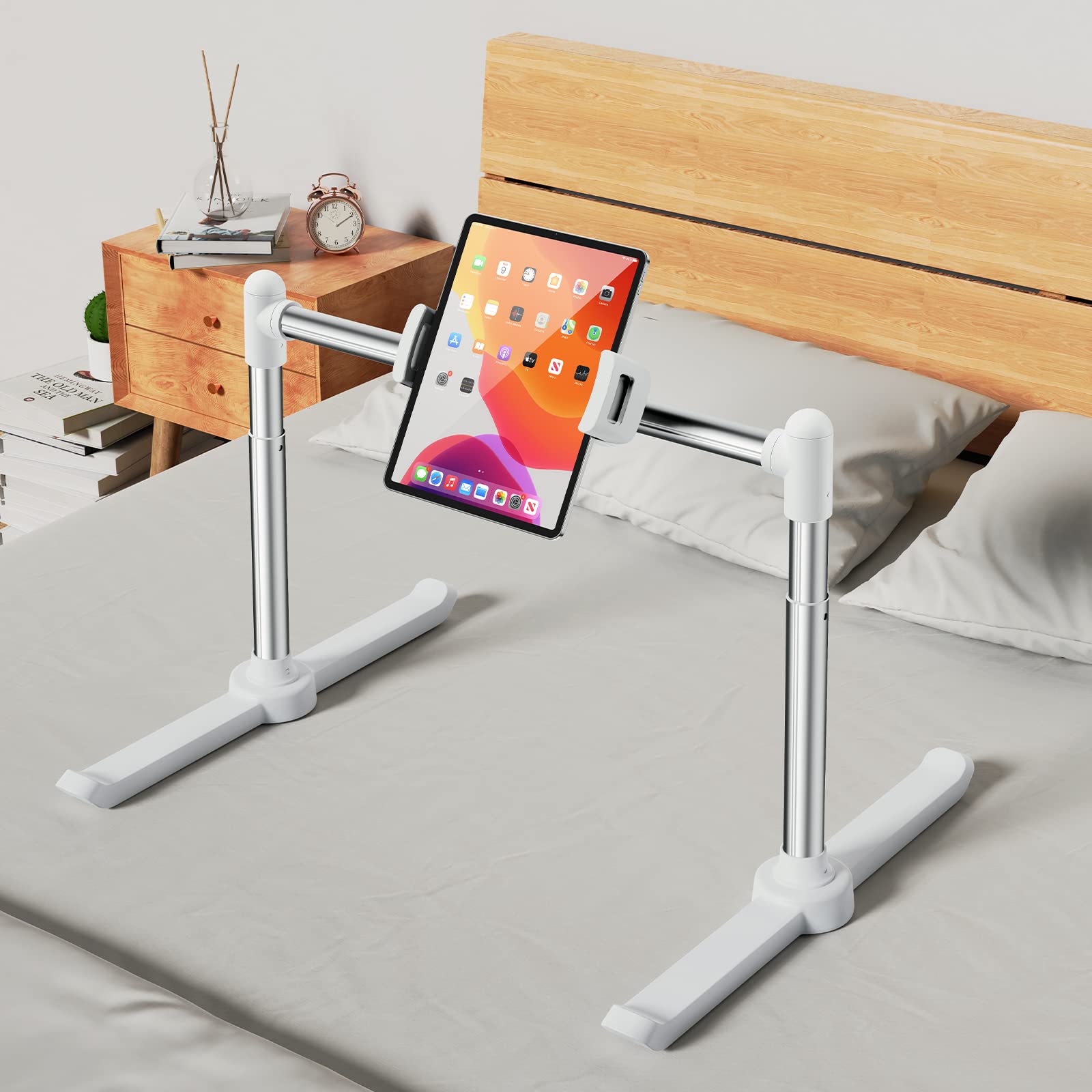Tablet Holder for Bed, Tablet Stand for Bed Laying Down, 360°Rotatian Adjustable Clip Tablet