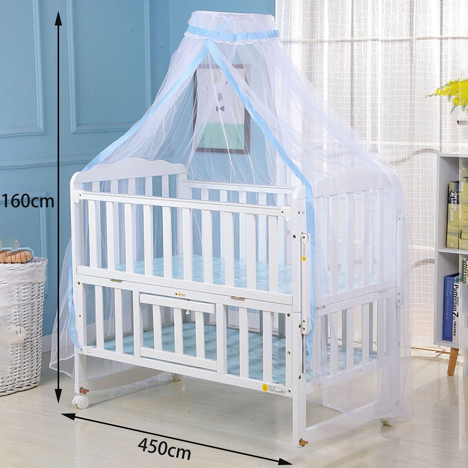 Mosquitera para Cama De Niños Jugando/Lectura, Redondo Malla Cortinas Mosquitera Dosel Tienda, Decoración del Dormitorio, Gran Transpirabilidad,Protección contra Insectos,Encaje Azul