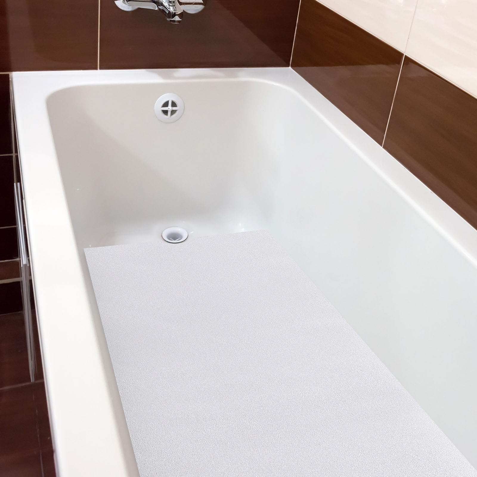 Dunzoom Alfombrilla de baño Antideslizante de 16 x 40 Pulgadas, Color Blanco, con Corte de Drenaje, Antideslizante, Alfombrilla de baño de Seguridad, Alfombrilla de baño Adhesiva de PEVA, calcomanías