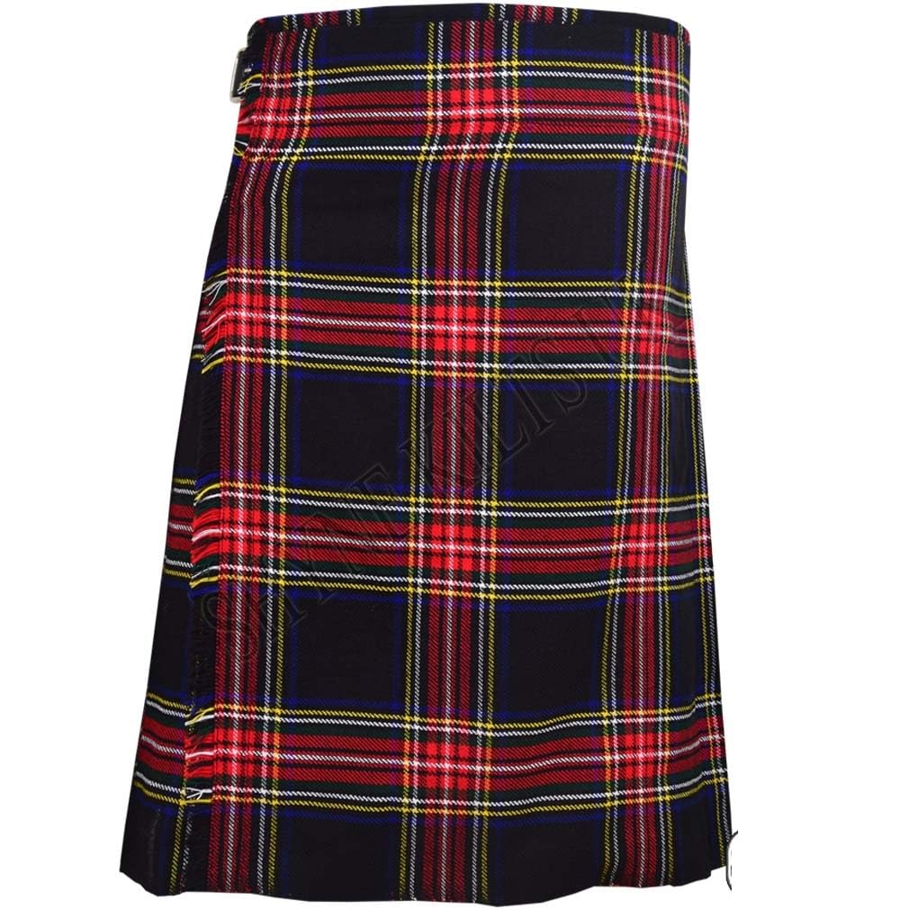 Shyne Kilts U.k Men's Black Stewart 8 Yard Kilts Scottish Kilts 16Oz, Casual Kilt - (46")