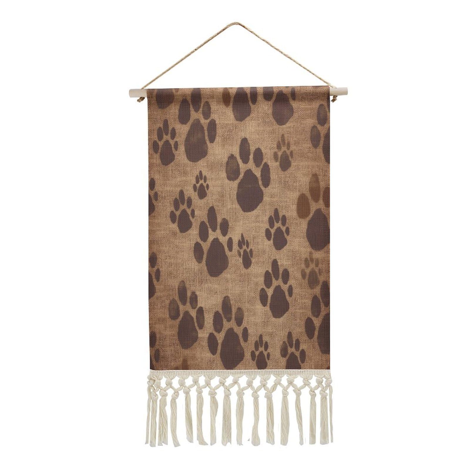 FekiLoot Paw Prints Art Wall Art Poster Hanger Frame Vertical Tassel Tapestry Cotton Linen Hanging Poster Decorative Wall Art Prints Vintage Wall Art Decor for Home Bedroom Living Room Office