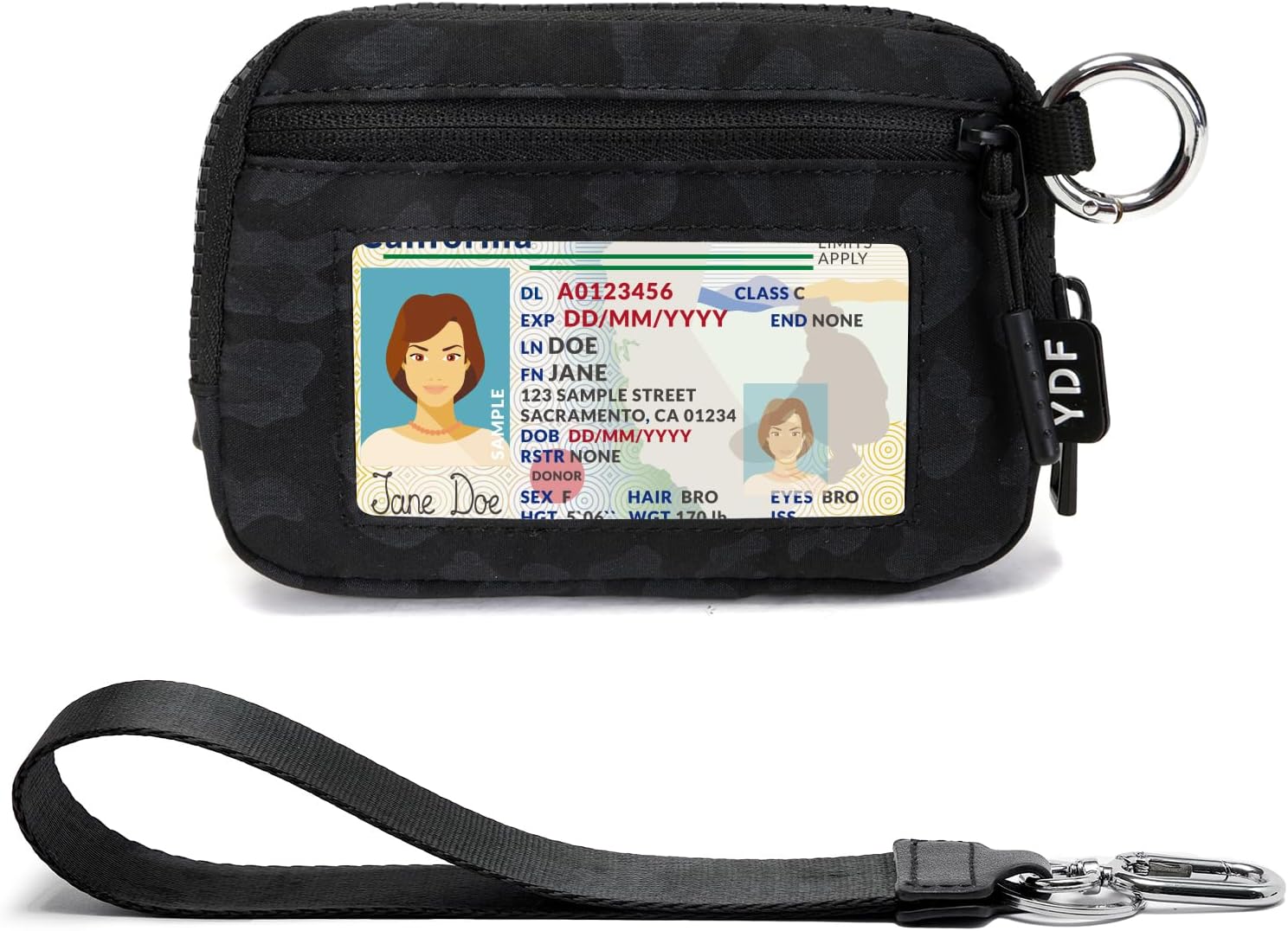 Keychain Wallet for Women Mini Zip Card Holder with ID Window Coin Purse Detachable Wristlet Small Wallets Black Leopard