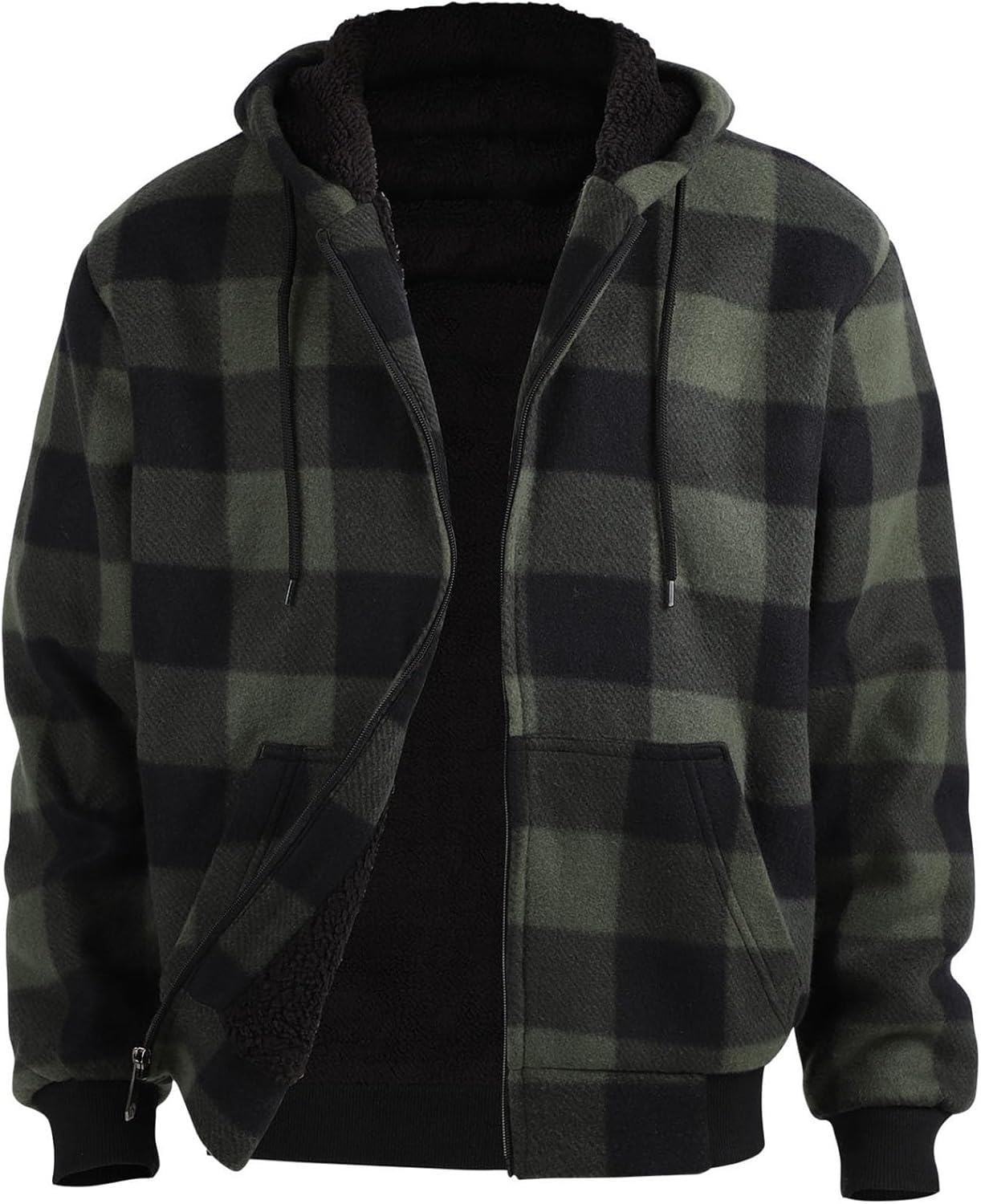 Gary Com Men's Flannel Plaid Jacket for Winter,Heavyweight Sherpa Lined Hoodie Zip Up Coat with Pockets