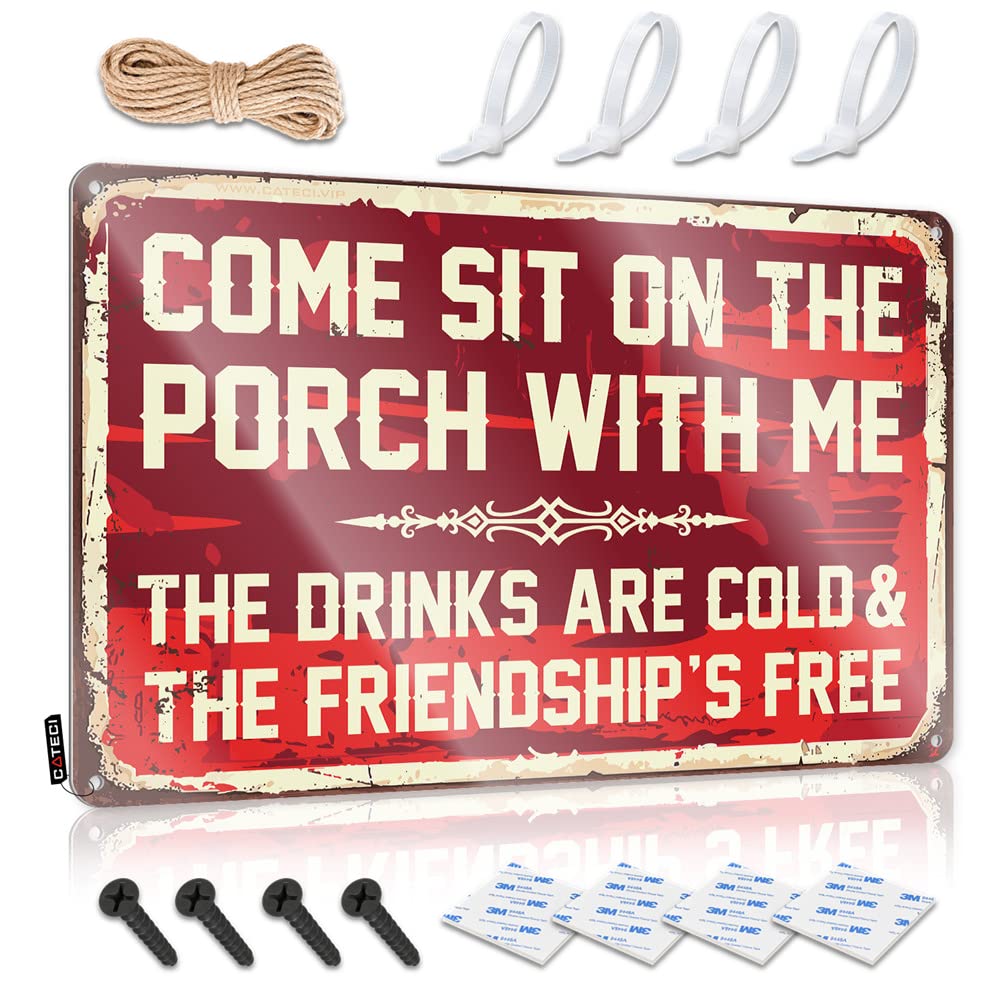 STWNVOITV Outdoor Bar Decor Come Sit On The Porch With Me The Drinks Are Cold And The Friendship Is Free Sign Outdoor Bar Decor Door Signs For Bedroom(20X30CM)