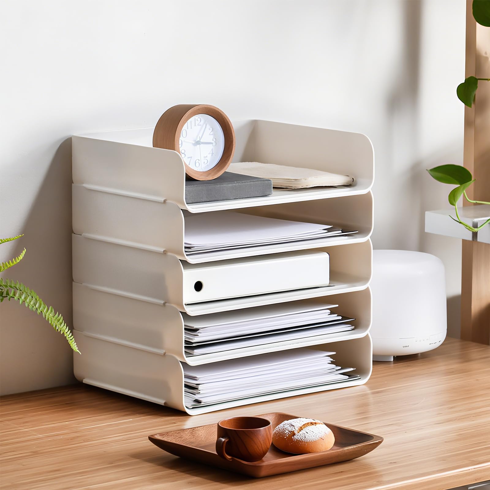 Okllen Paquete de 3 bandejas apilables de Escritorio para Cartas, Organizador de bandejas de Documentos de Papel de 3 Niveles, Estante de plástico Blanco para Papel A4, revistas, Recibos, Suministros
