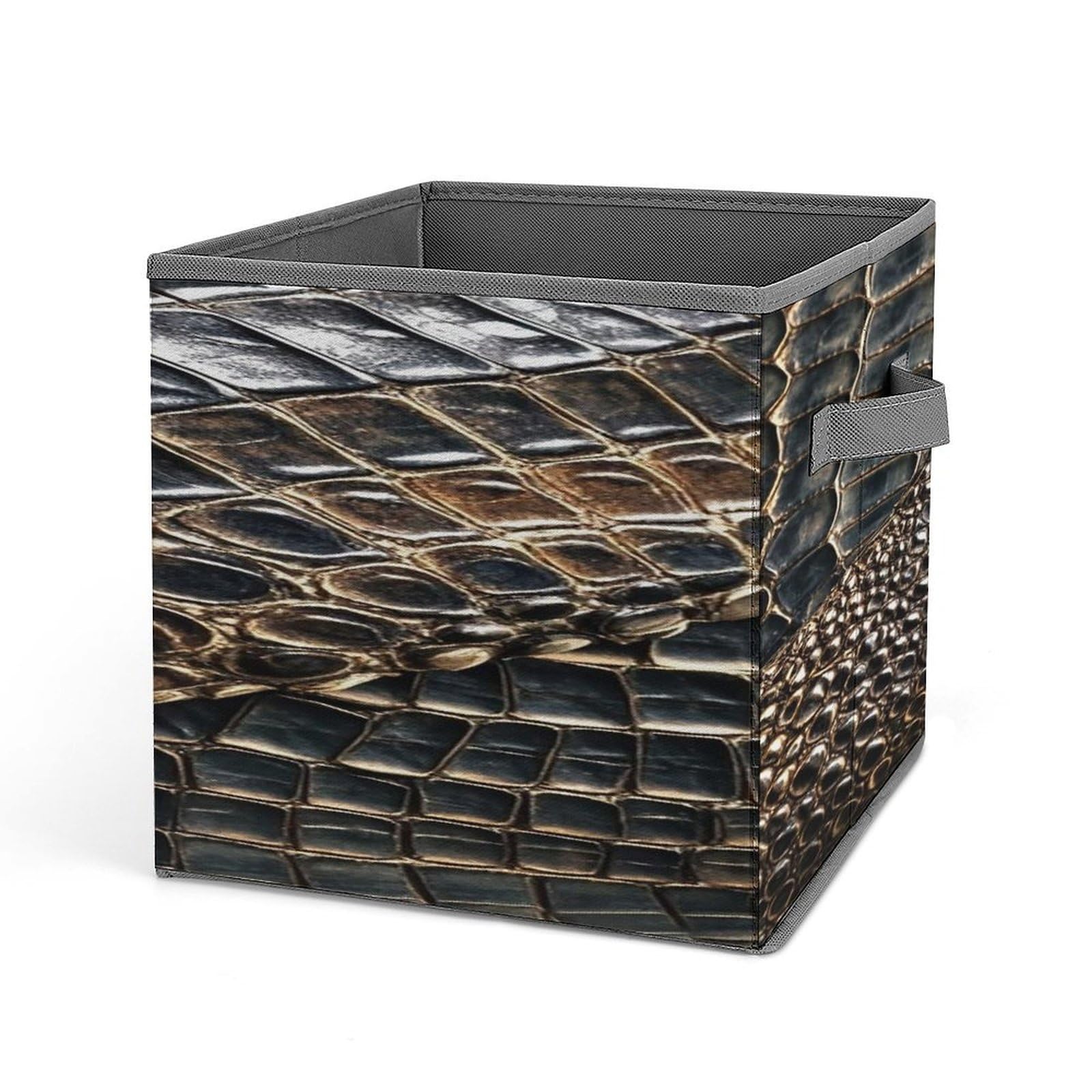 FekiLoot Alligator Skin Folding Storage Bins with Handles Large Fabric Storage Cube Storage Organizer Heavy Duty Closet Organizer Sturdy Collapsible Bin Foldable Baskets
