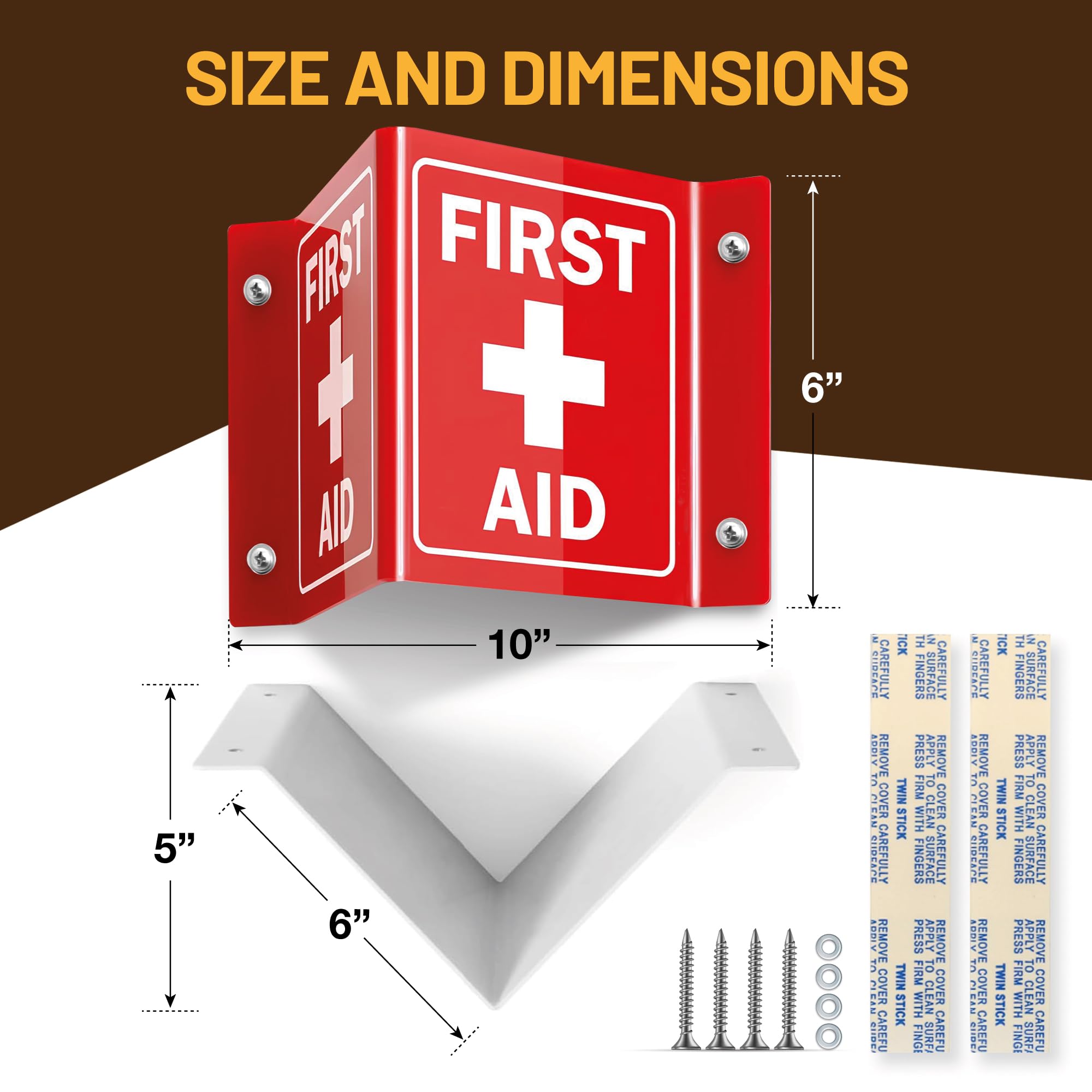 Letrero acrílico de primeros auxilios de 5 x 6 pulgadas, letrero de kit de primeros auxilios para montaje en pared, letrero de proyección de primeros auxilios, rojo, paquete de 4