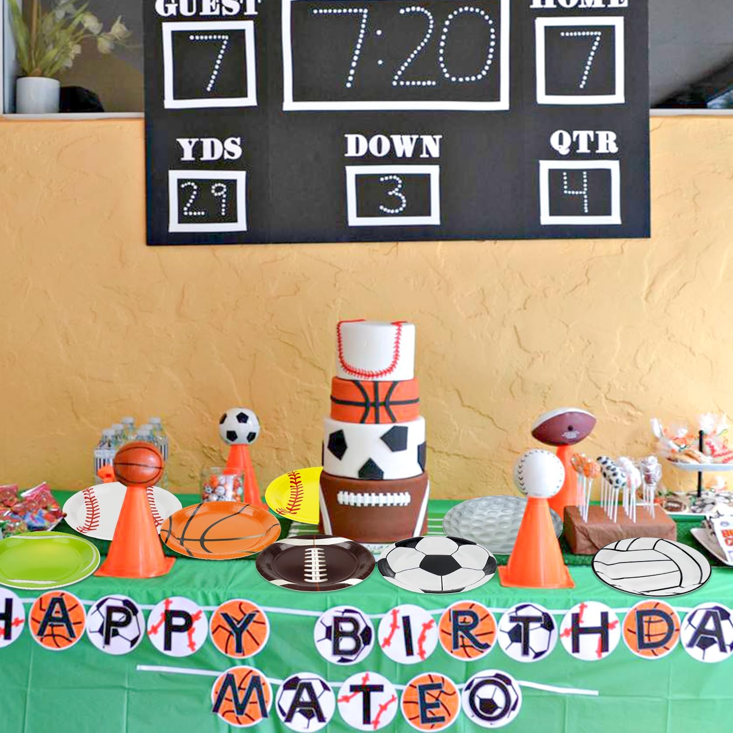 40Pcs Sports Party Plates Decorations 9" Paper Plates Disposable Dinner Birthday Plates Sports Theme Event Game Day Party for Kids Men Birthday Party Supplies