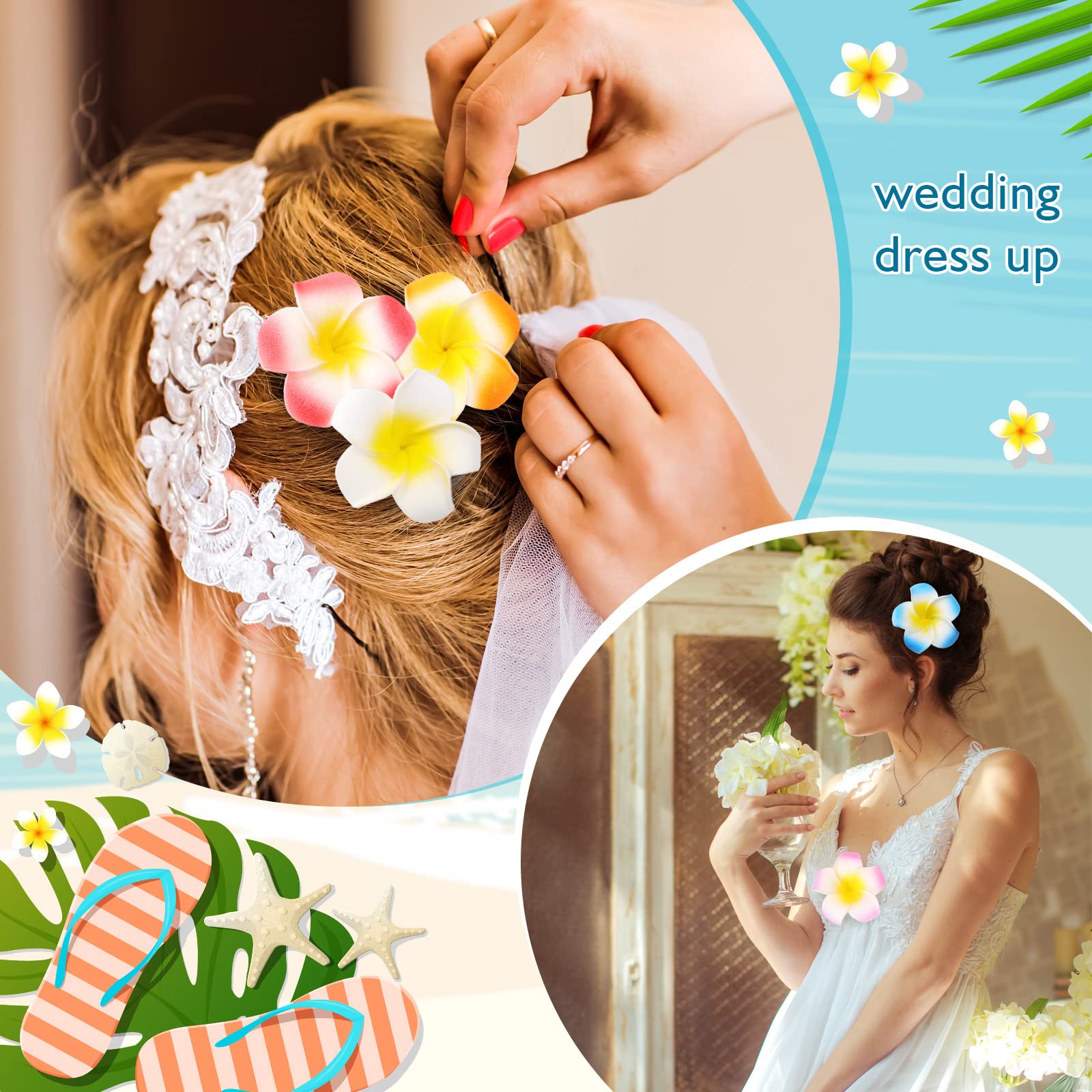 100 pinzas para el pelo de plumeria de 2 pulgadas con flores de espuma hawaiana para mujeres y niñas, Luau Beach Hawaii, tropical, novia, boda, fiesta, decoración, accesorios para el cabello,