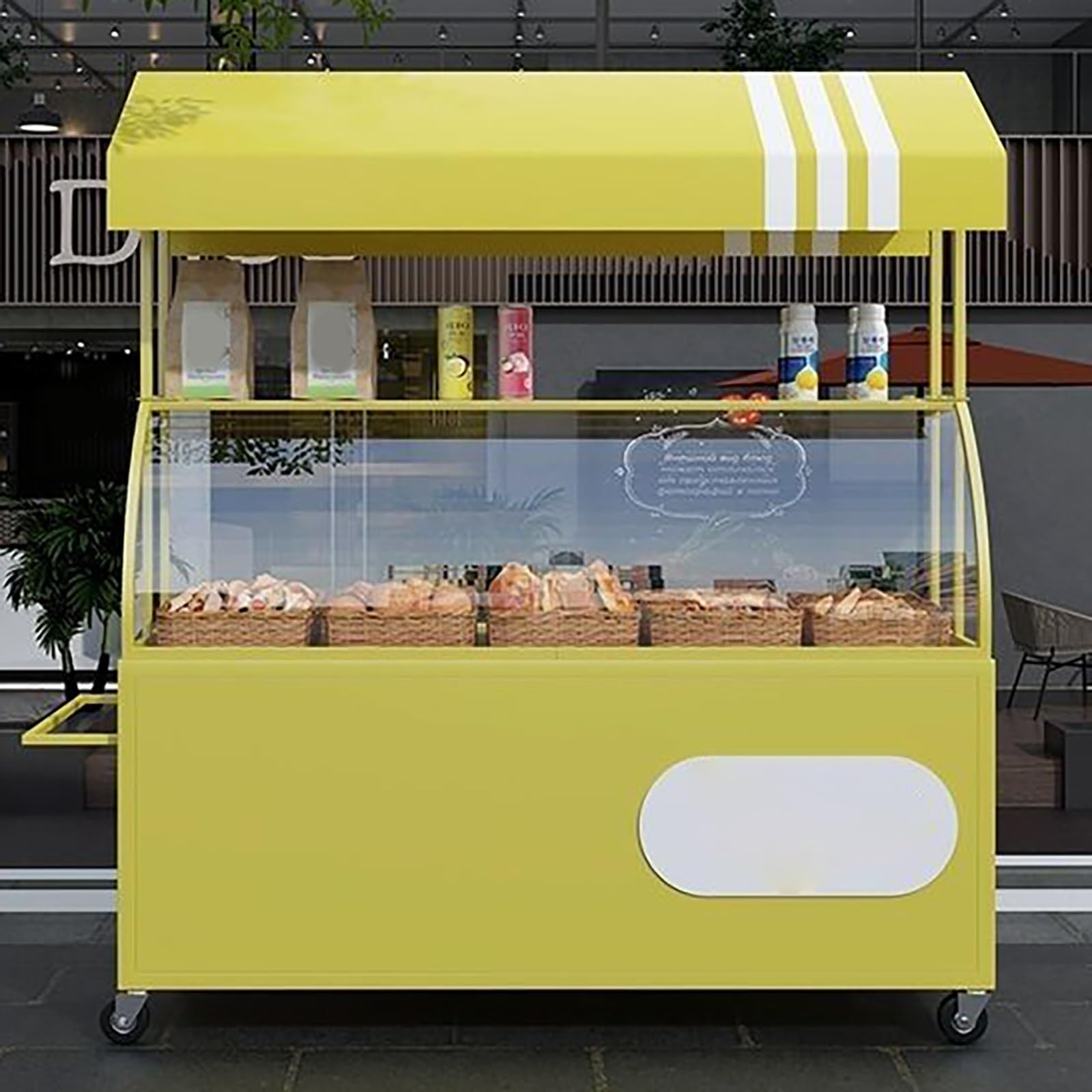 Heavy Du Food Cart con ruote, fornitore di ferro creativo nd con tettuccio parasole e scatola Sto per vendere ac, dolci e giocattoli - Giallo portatile