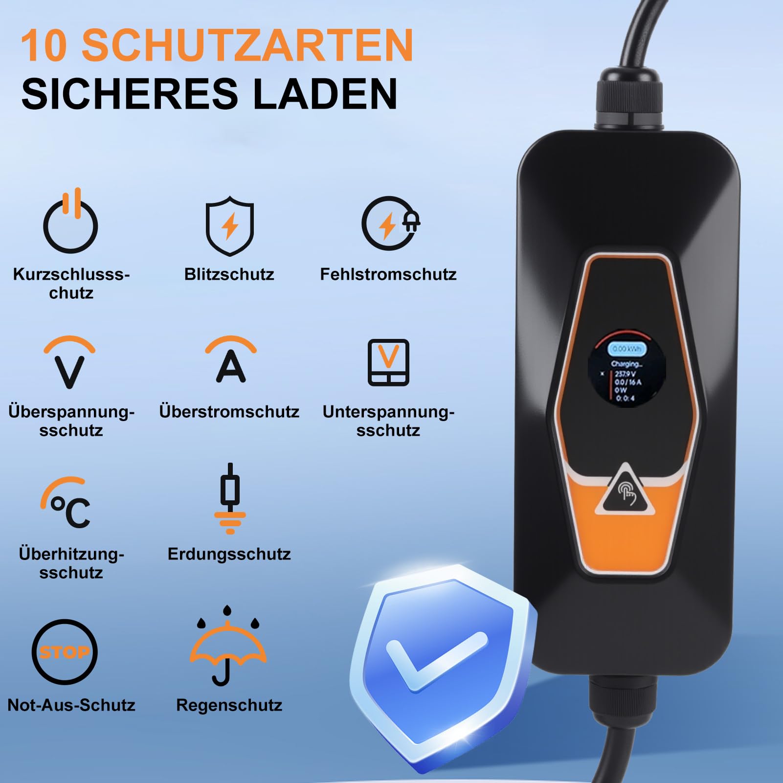 Type 2 EV Ladegerät 7KW, 6A/8A/10A/13A/16A/24A/32A Einstellbar,5m Ladekabel Dreiphasig, Tragbare Mobile Wallbox mit App-Steuerung für Fernzugriff&Ladezeitvorwahl, mit CEE Stecker, IP54 Schutz