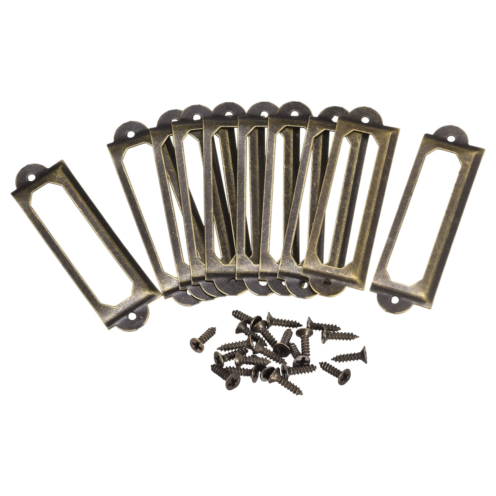 uxcell Metal Label Holders, 60x17mm 10pcs File Name Card Tag Label Holder Frame for Office Library Drawer Cabinet Shelves, Bronze Tone