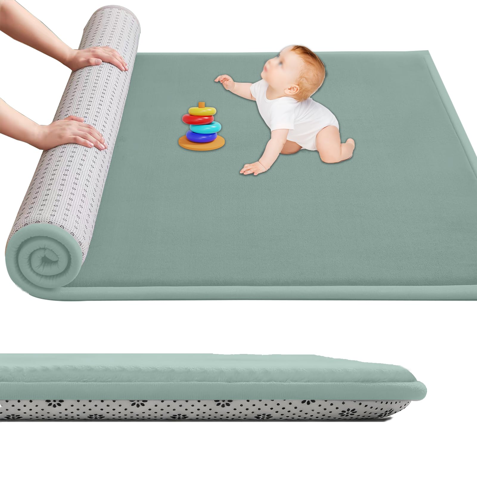 Large Nursery Carpets, Memory Foam Play Mat for Baby Non-Slip 3CM Thick 60 x 90 cm Children's Play Mat for Crawling Soft Play Tummy Time, Area Rug Playmat for Floor Living Room Tatami Sky Blue