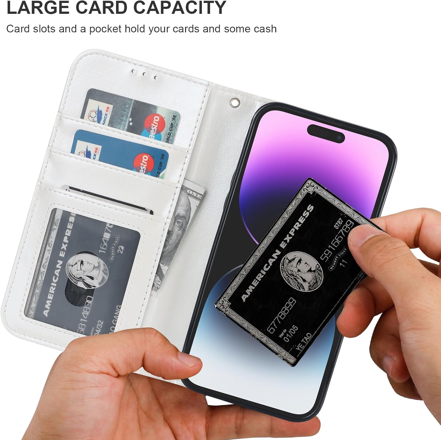 Bocasal Detachable Wallet Case for iPhone 14 Pro Max RFID Blocking Card Slots Holder Premium PU Leather Magnetic Kickstand Shockproof Wrist Strap Removable Flip Protective Cover 5G 6.7 inch (White)