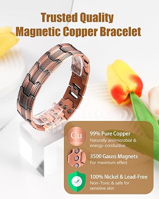 Jeracol Copper Bracelet for Men, 3X Strength Magnetic Copper Bracelets with 3500 Gauss Magnets, Adjustable Length Sizing Tool & Jewelry Box