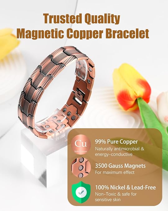 Jeracol Copper Bracelet for Men, 3X Strength Magnetic Copper Bracelets with 3500 Gauss Magnets, Adjustable Length Sizing Tool & Jewelry Box
