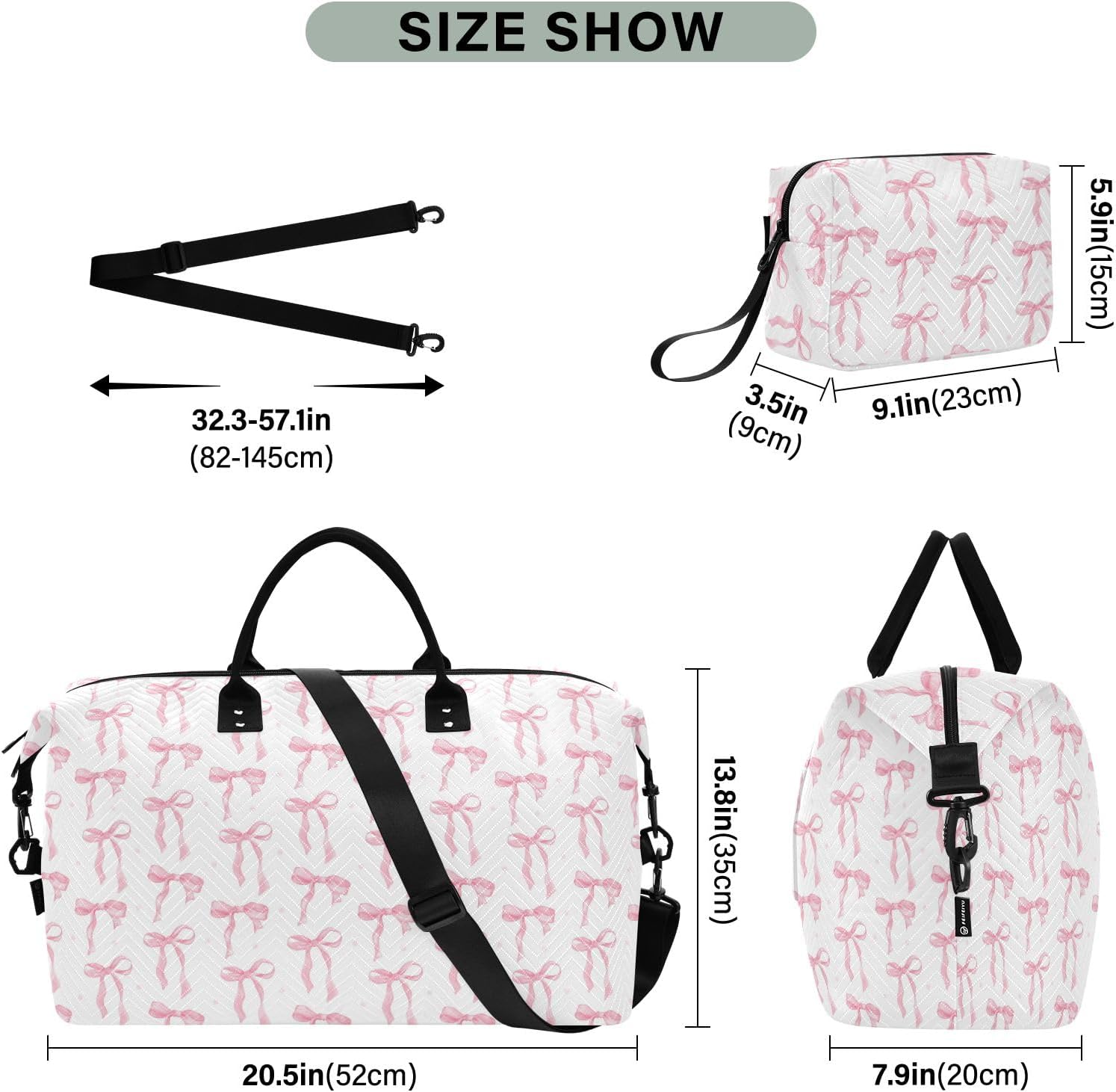 Weekender Bags Travel Duffel Gym Bag Carry on Overnight Tote Bag with Toiletry Bag for Airplane Travel Trip Gym Yoga (Pink Bow 61) - Image 3