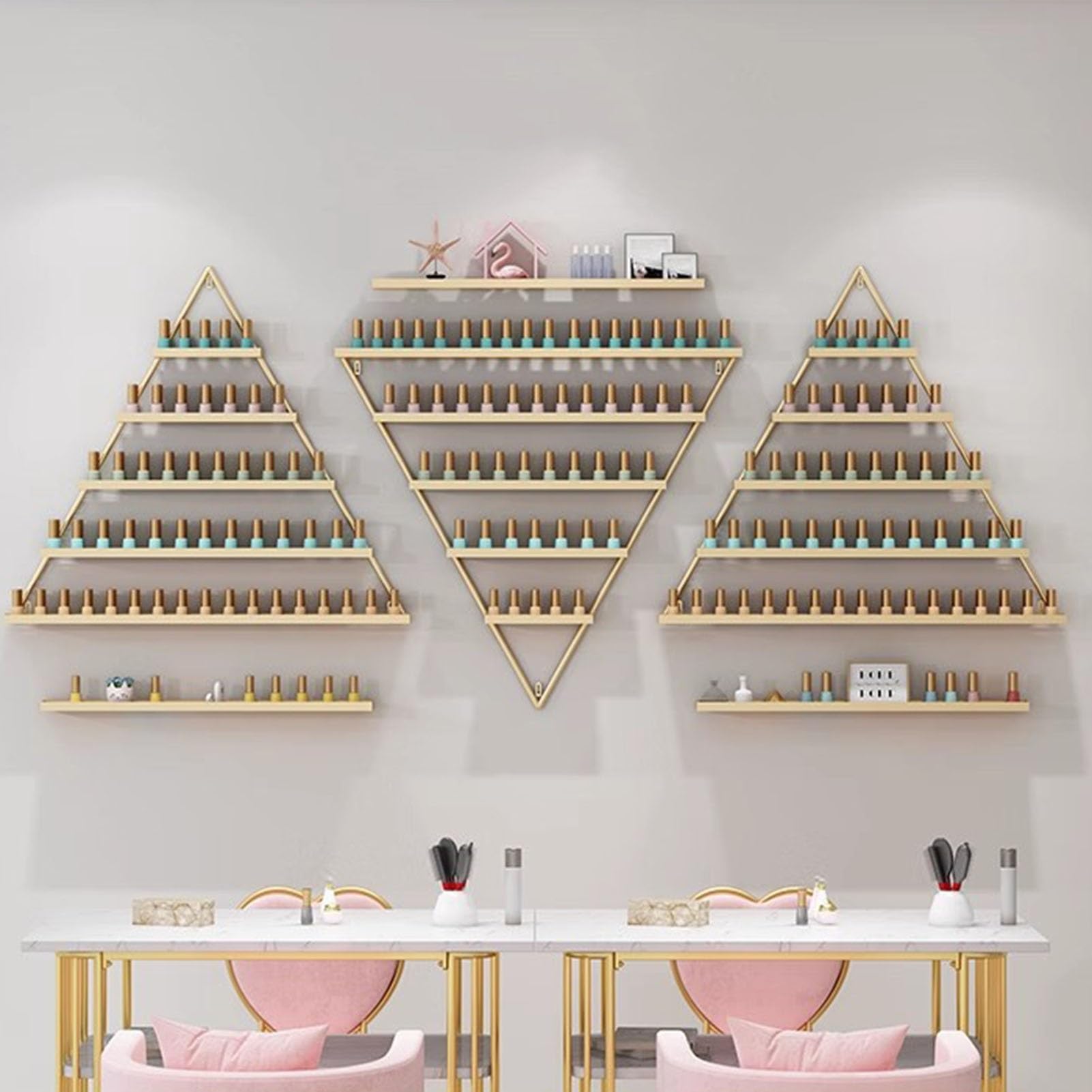 BBHW Metal Nail Polish Shelves Triangular Wall Nail Polish Storage Organiser Lipsticks Essential Oil Perfume Display Rack Large