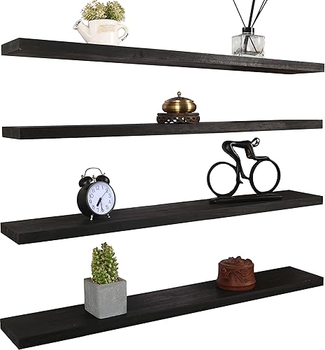 Miniatura 4 de Paquete de 4 estantes flotantes negros de 36 pulgadas, montados en la pared, de madera, resistentes, fáciles de instalar