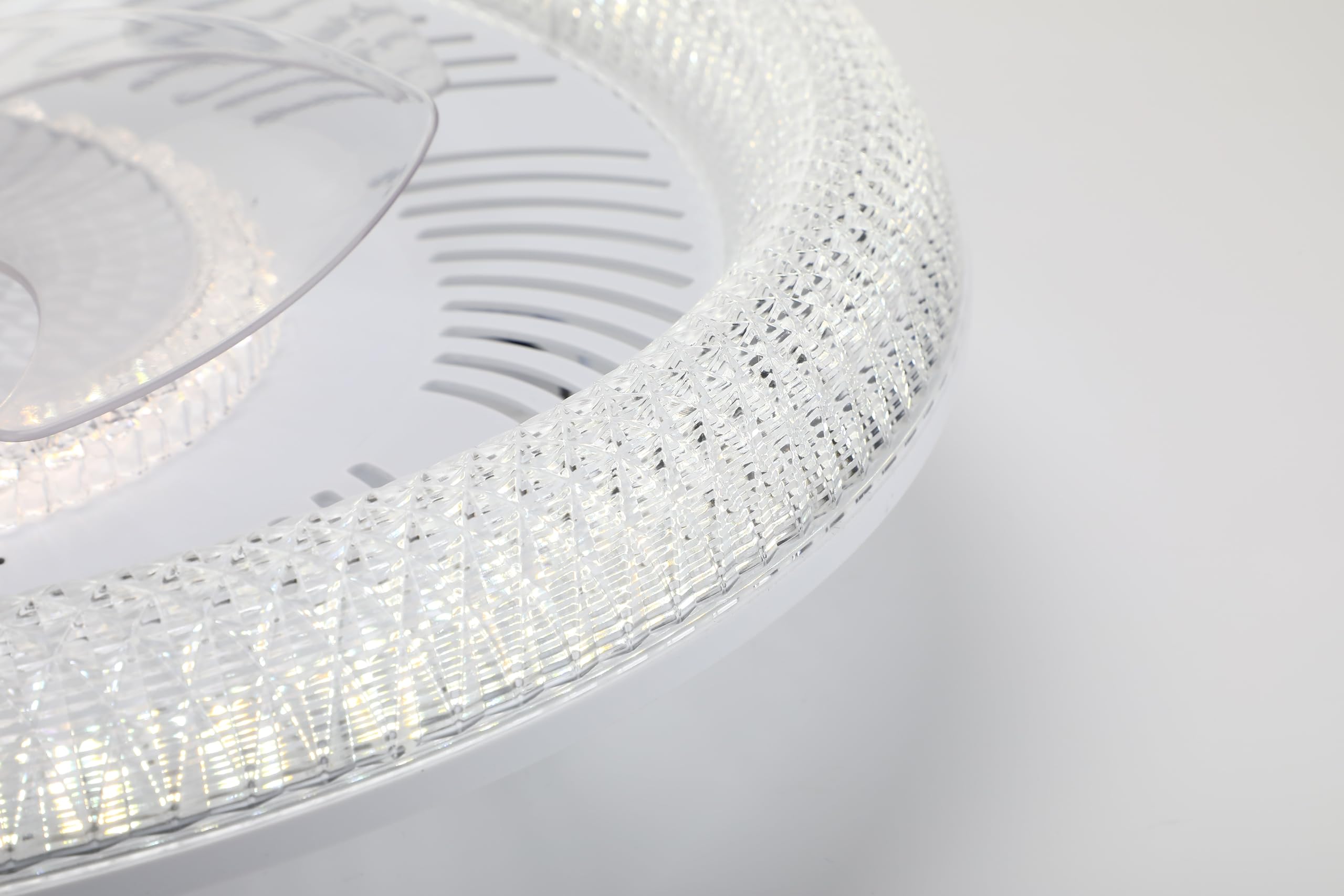 LED Deckenventilator mit Beleuchtung und fernbedienung 6 Geschwindigkeiten | und 3 Farbtemperatur Weiß Rund Kristall Moderner Ventilator Leise mit Licht für Schlafzimmer Zimmer 50CM
