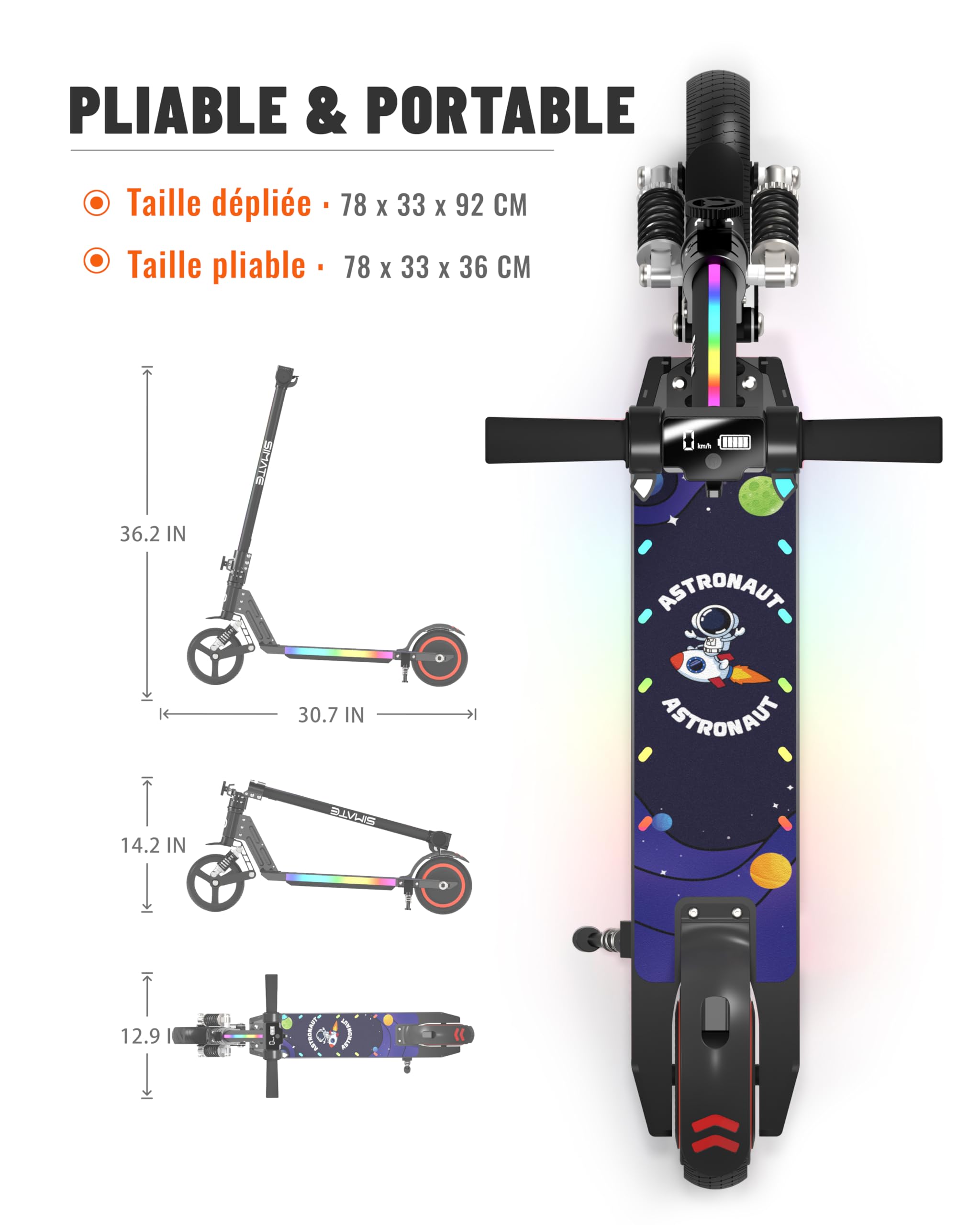 Trottinette électrique Enfant,Trottinette Electrique 6-12 Ans,Pliable Trottinette Enfant,Trotinette Electrique Écran LED,PliableTrottinettes électriques Autonomie de 8 km (Noir)