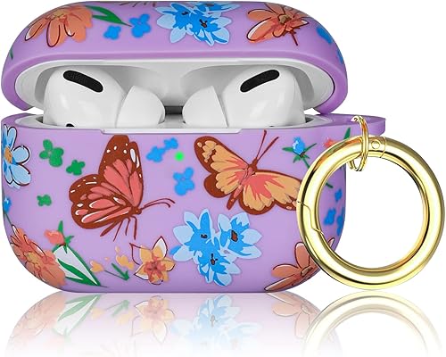Funda para Airpods Pro de mariposa, funda de silicona suave y bonita para Airpods Pro para mujeres y niñas con llavero para funda de carga de Apple