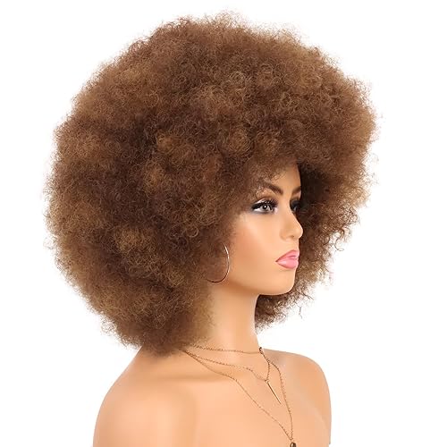 Miniatura 3 de G&T Wig Pelucas afro de los años 70 de color marrón mixto para mujeres negras, sin pegamento, peluca de aspecto natural, esponjosa y grande, pelucas