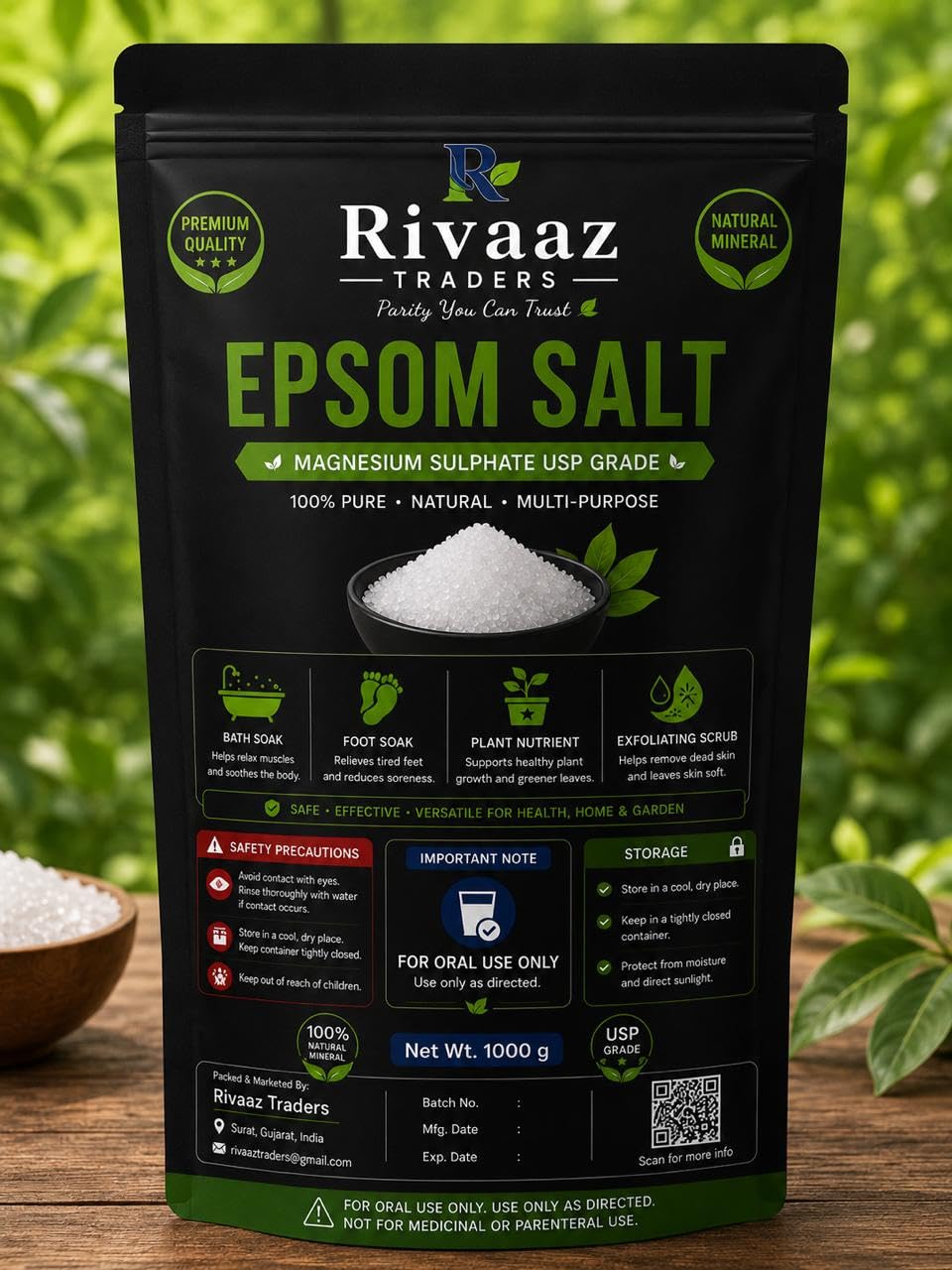 Rivaaz Epsom Bath Salt Crystal and Bath | For refreshing bath soak, relieves aches & pain, magnasium sulphate- 1KG-image-41