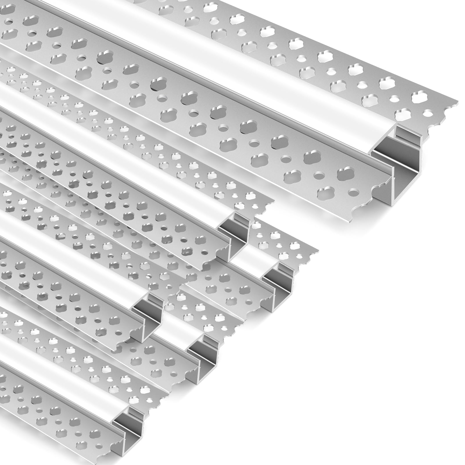 Aluminiowy profil LED, zestaw 6 sztuk, po 1 m (3,3 ft), profil montażowy do szpachlowania do taśm LED, profil montażowy do płyt kartonowo-gipsowych do oświetlenia liniowego z podwójnie