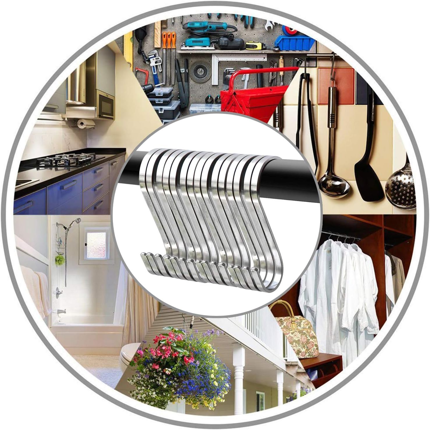 YourGift 12 Pack Flat S Hooks Stainless Steel 4 inches S Shaped Hanging Hooks for Kitchen, Bathroom, Bedroom and Office (X-Large) : Home & Kitchen