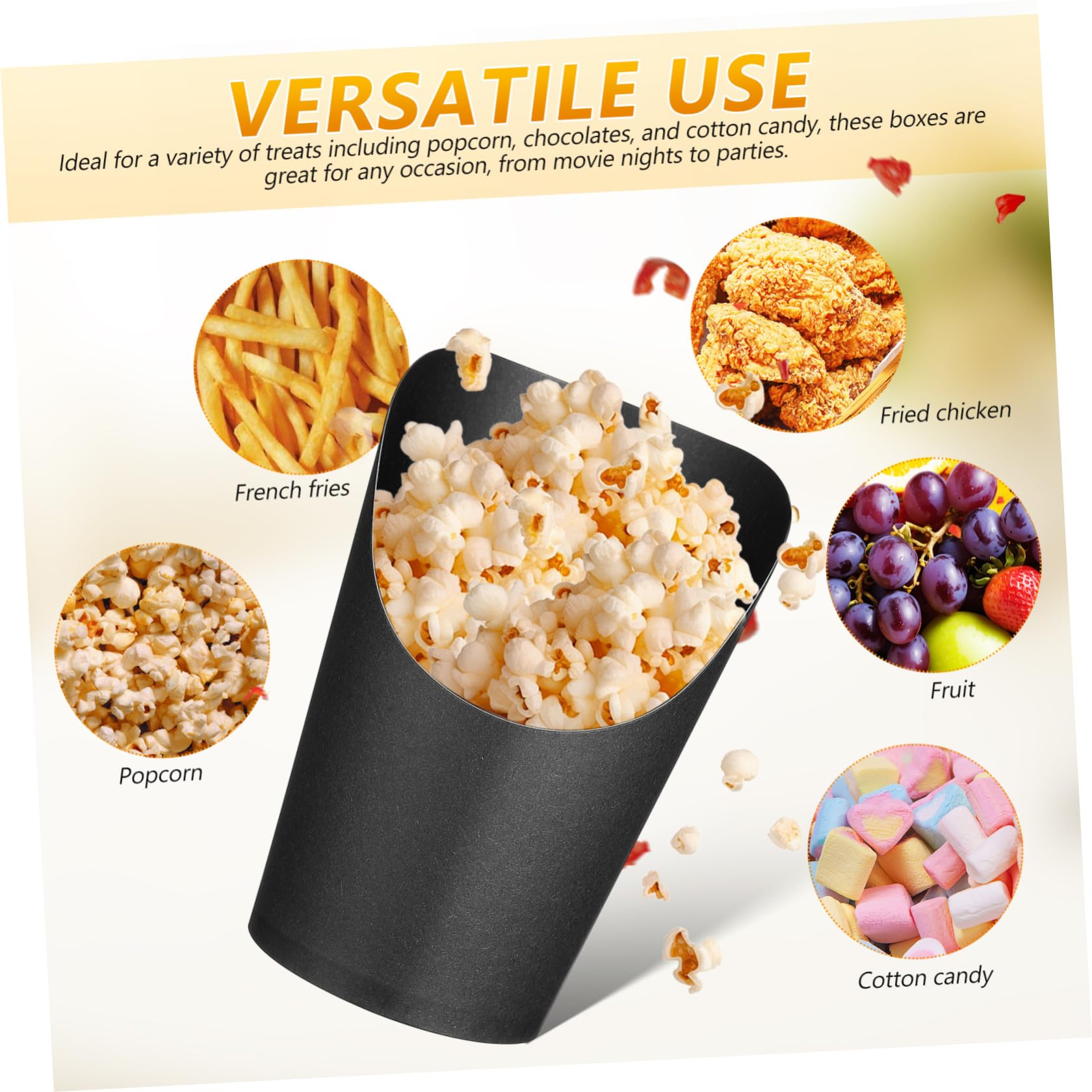 100 Bicchieri di Carta Neri da 14oz Bocca Obliqua per Snack e Patatine Fritte, Capacità Grande, Facili da Usare, per Casa e Ristoranti