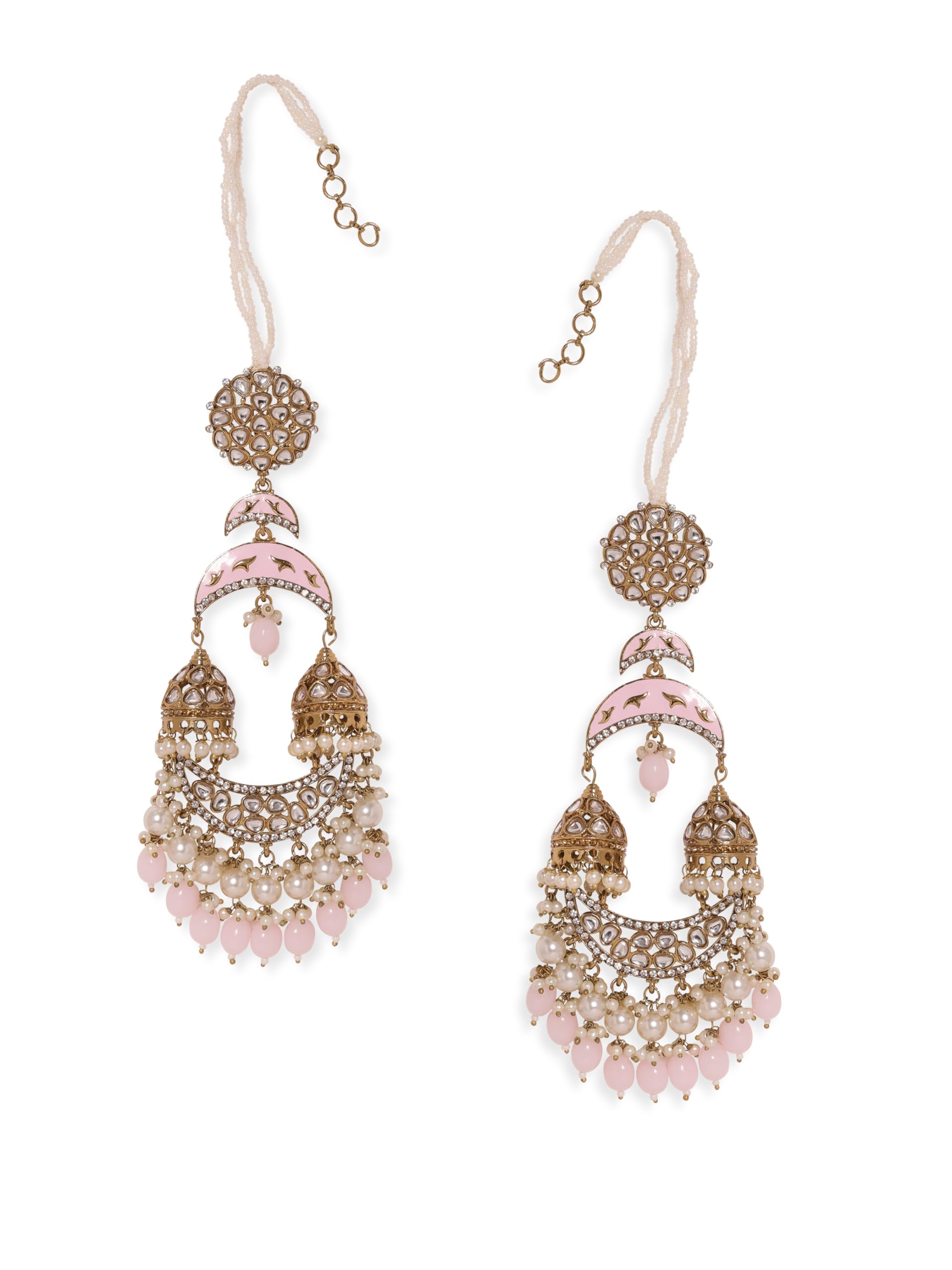 Rubans Chandbali Earrings Gold Plated Kundan Pink Meenakari Pearl Adorn Jewellery Gift for Women & Girls Festive Wedding