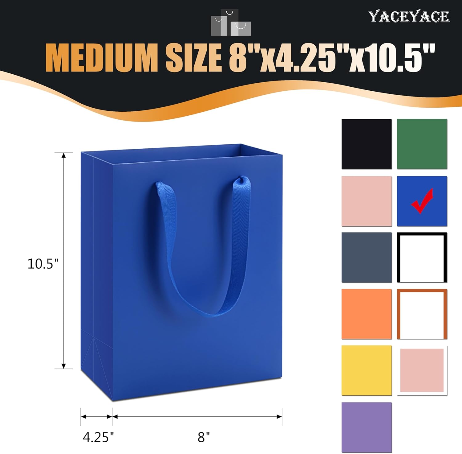 YACEYACE Blue Gift Bags 20Pack, 8"x10" Blue Gift Bags Bulk, Thick Kraft Paper Bag, Boutique Paper Bag for Party,Wedding, Baby Shower, Anniversary