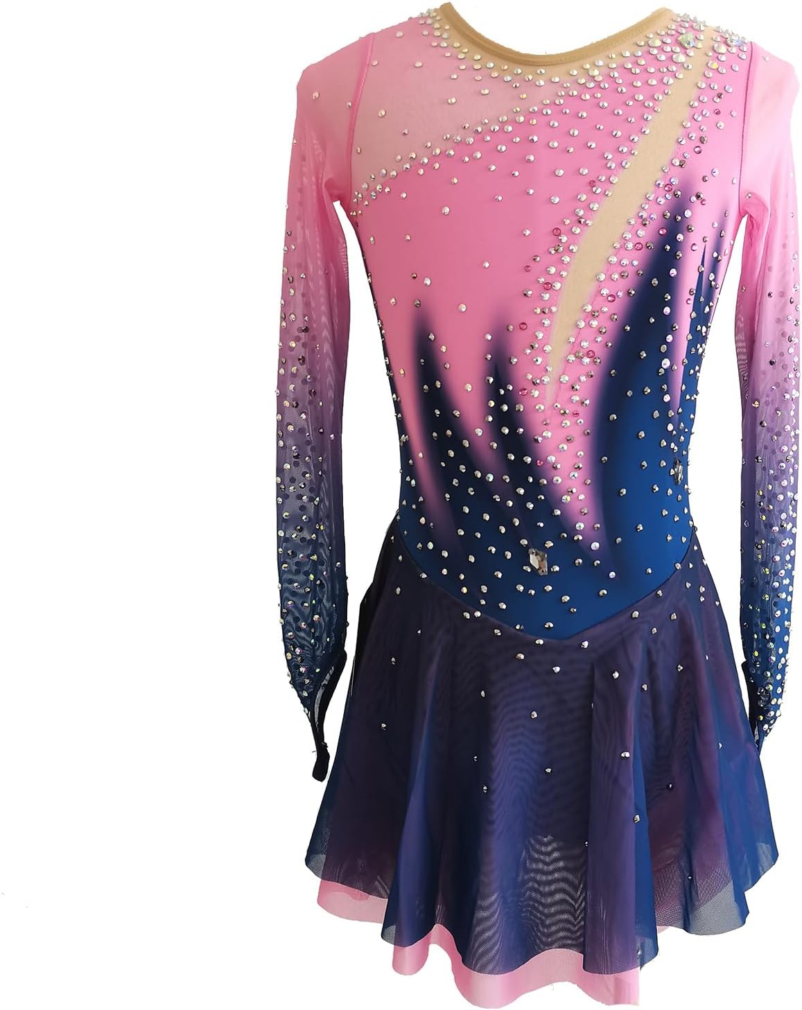 Figure Skating Dress for Girls with Breathable Mesh Custom Sizes in Pink Blue Ombre for Performance or Competition