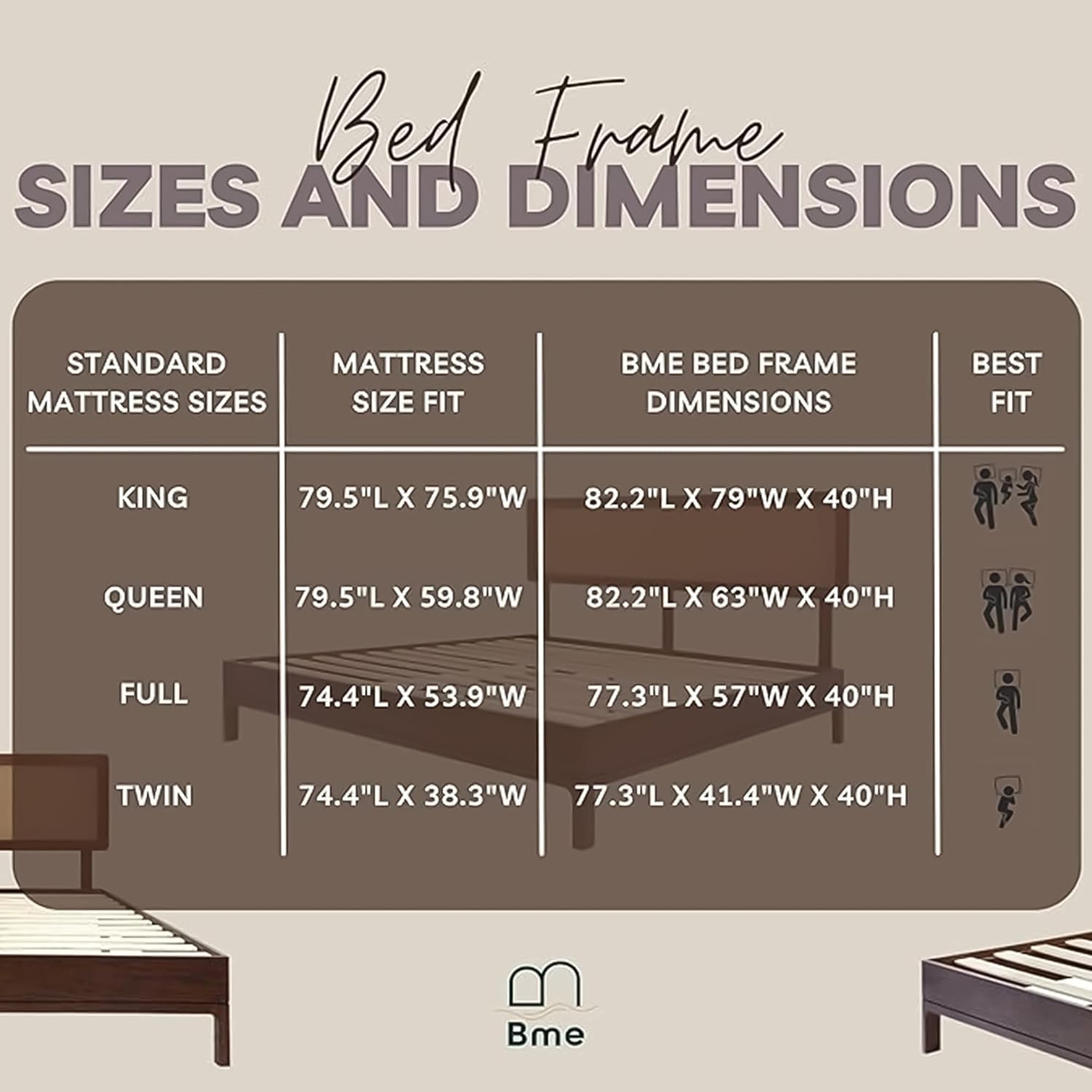 Bme Nipe King 14 Inch Bohemian Bed Frame with Adjustable Wicker Headboard - Rustic & Vintage Unique Style with Acacia Wood - No Box Spring Needed - Easy Assembly - Walnut