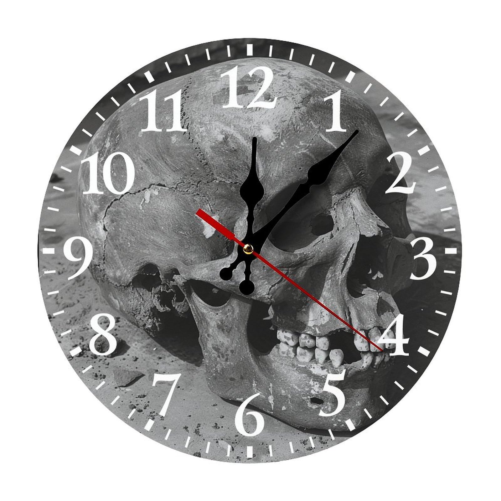 NTVOWPZO 10 Inch Wall Clock Ancient Human Skull Battery Operated Wall Clocks Silent Non-Ticking Round Wall Clock for Living Room Kitchen Home Office Wall Decorative Clock