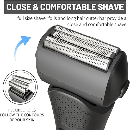 Miniatura 7 de Maquinilla de afeitar eléctrica para hombres con recortadora emergente, afeitadora de lámina mejorada con 3 cuchillas flotantes IPX7, impermeable,