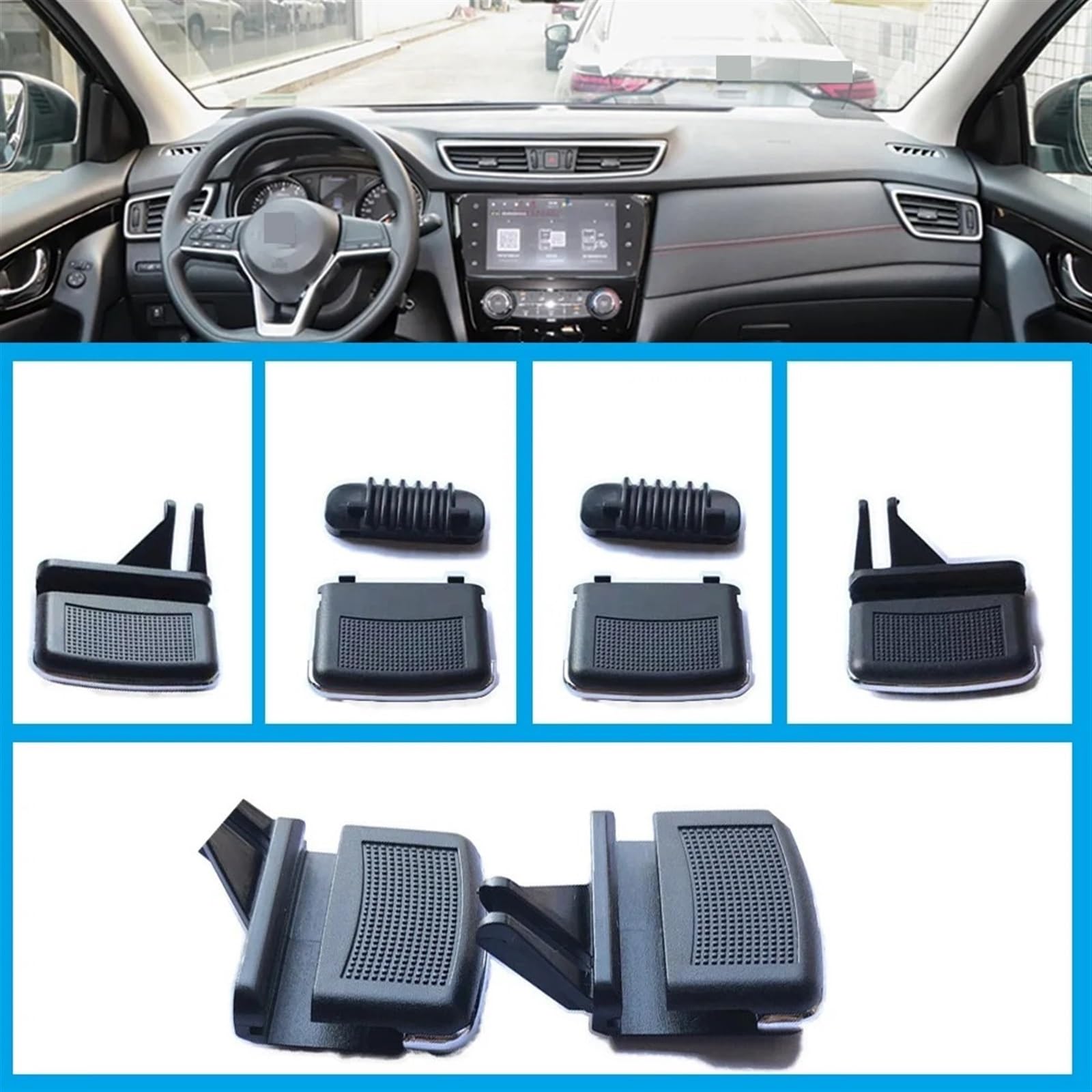 Set Di 5 Coperture Per Bocchette Aria Condizionata Auto – Design Fibra Di Carbonio, Per Nissan Qashqai J11 E X-Trail T32 (2014-2020)