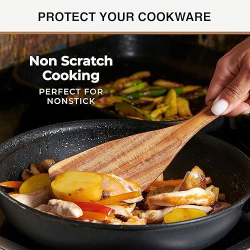 Miniatura 4 de Cucharas de madera para cocinar, juego de 10 utensilios de cocina con acabado liso, juego de utensilios de cocina de madera de teca duraderos,