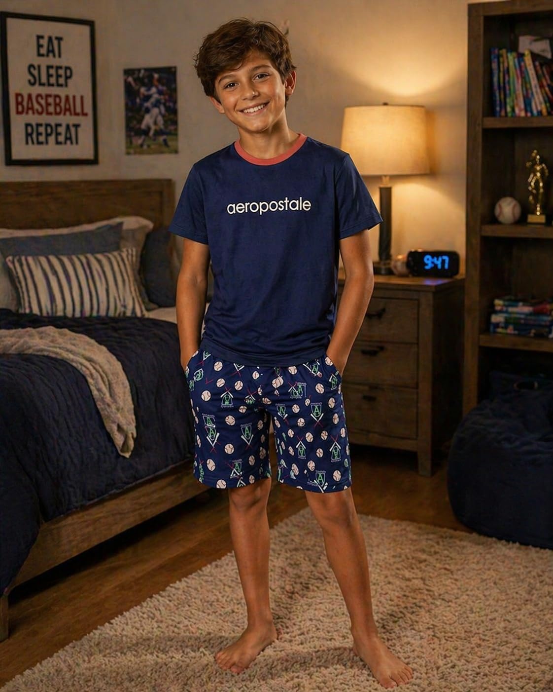 AEROPOSTALE Boys 2-Piece Short Sleeve Shirt & Elastic Waist Pajama Shorts