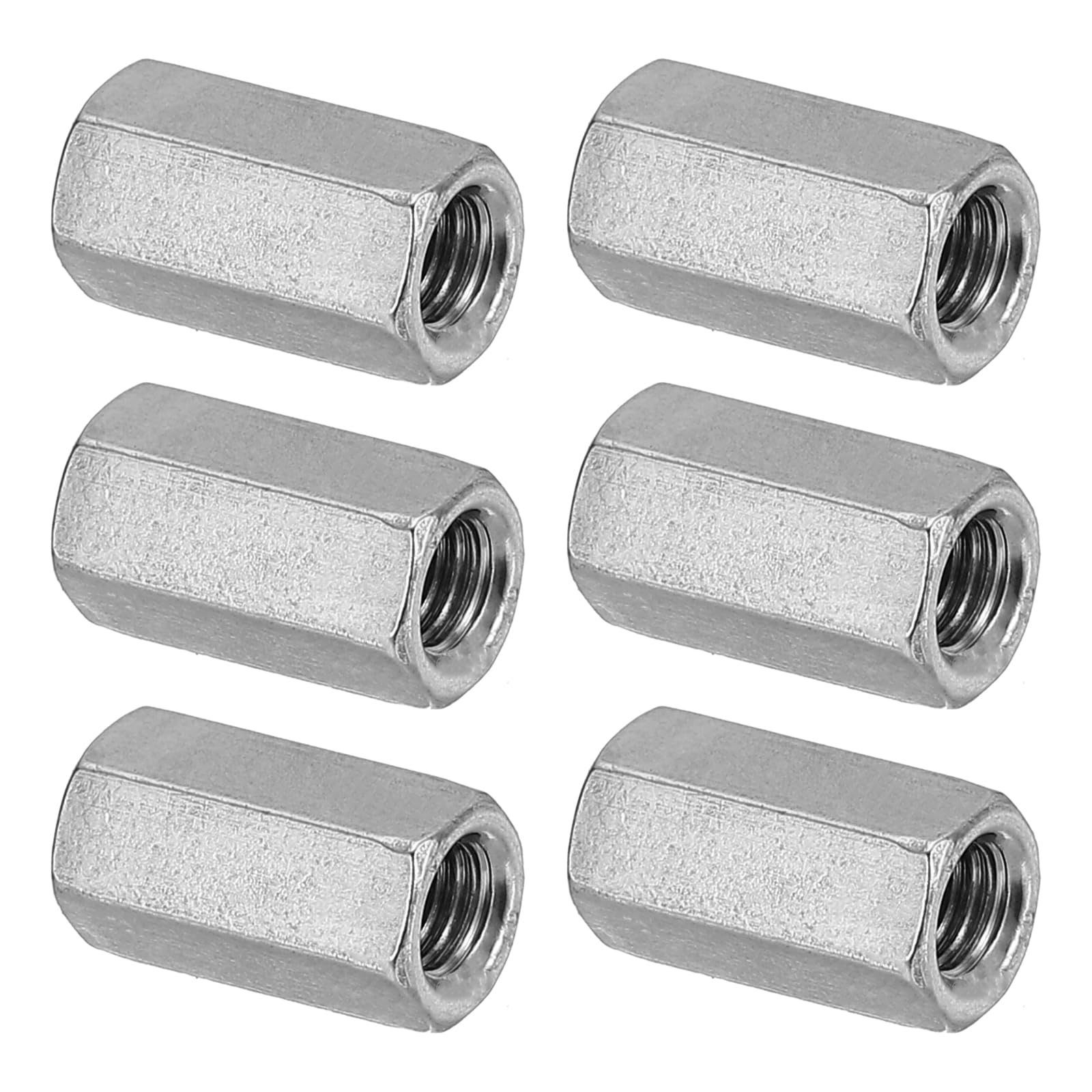 PATIKIL M5 x 0.8-Pitch Dado Esagonale Lungo Acciaio Inossidabile 304, 6Pz 15mm/ 0.6" L Dadi di Accoppiamento Dado a Barra Lunga Intera Connettore per Barra Filettata, Tono Argento