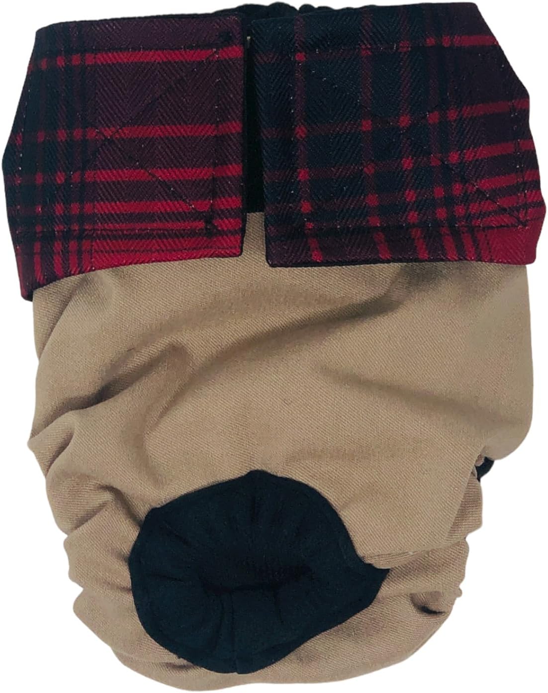 Red Plaid on Brown Dog Diaper, M, with Tail Hole - Made in USA